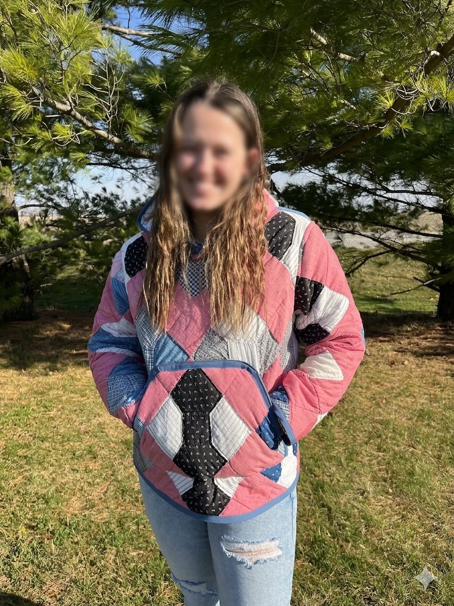 Upcycled Quilt Hoodie M/L  Repurposed Quilt  pullover