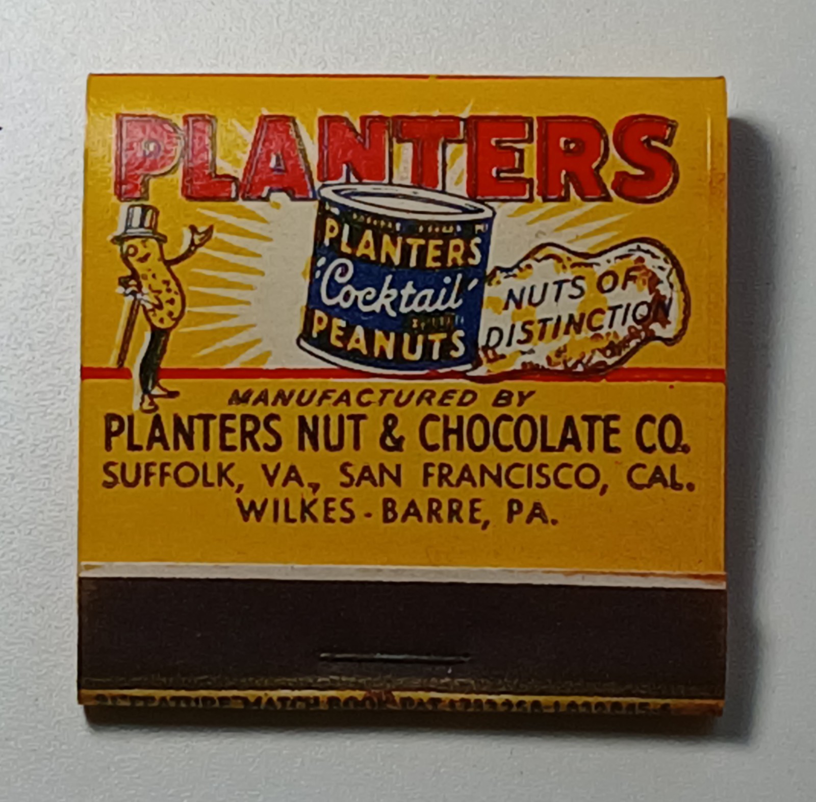 Rare Planters Nut & Chocolate Co Matches Cocktail Peanuts Matchbook Excellent