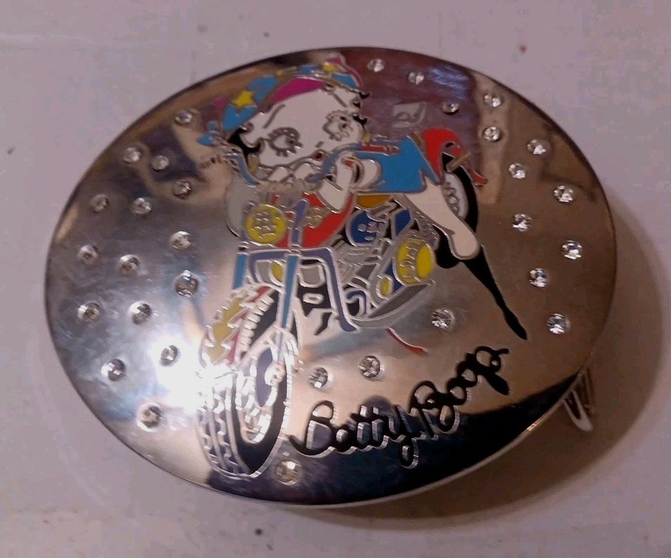 BIKER BETTY BOOP RHINESTONE MOTORCYCLE BELT BUCKLE