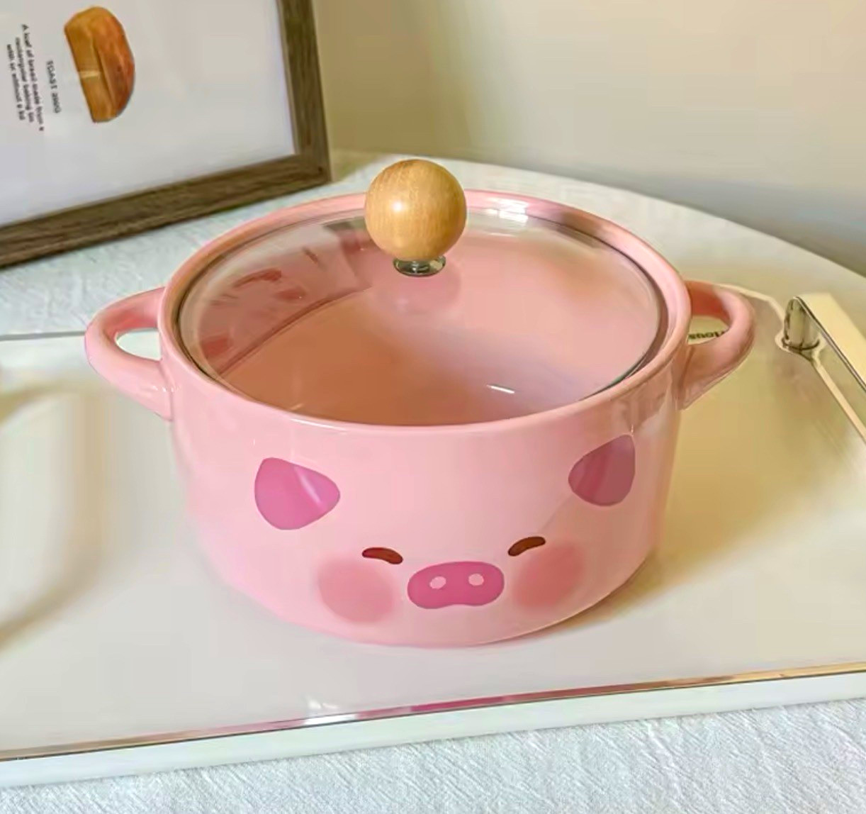 Korean Style Ceramic Casserole w/ Lid 15cm 0.8 qt Round Double Handle Korean Style Ceramic Casserole w/ Lid 15cm 0.8 qt Round Double Handle