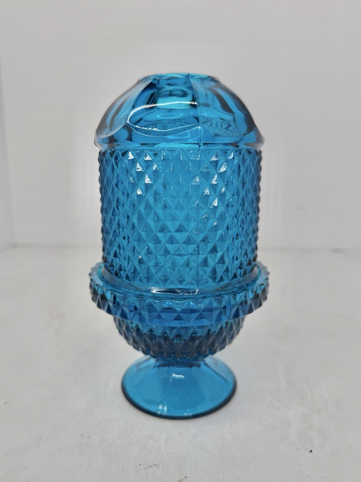 Vintage MCM Viking Glass Diamond Point Fairy Lamp In Bluenique Stunning