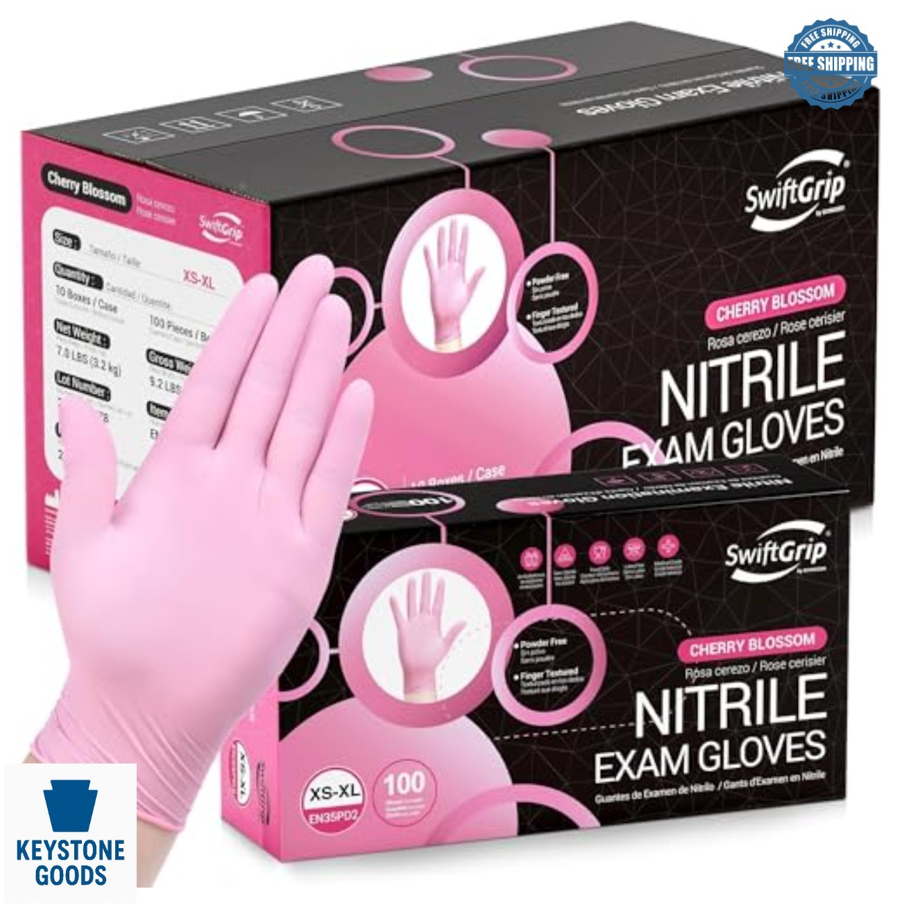 Nitrile Gloves 3 mil Large Pink Powder Free Latex Free 1000 Ct Case Food Safe