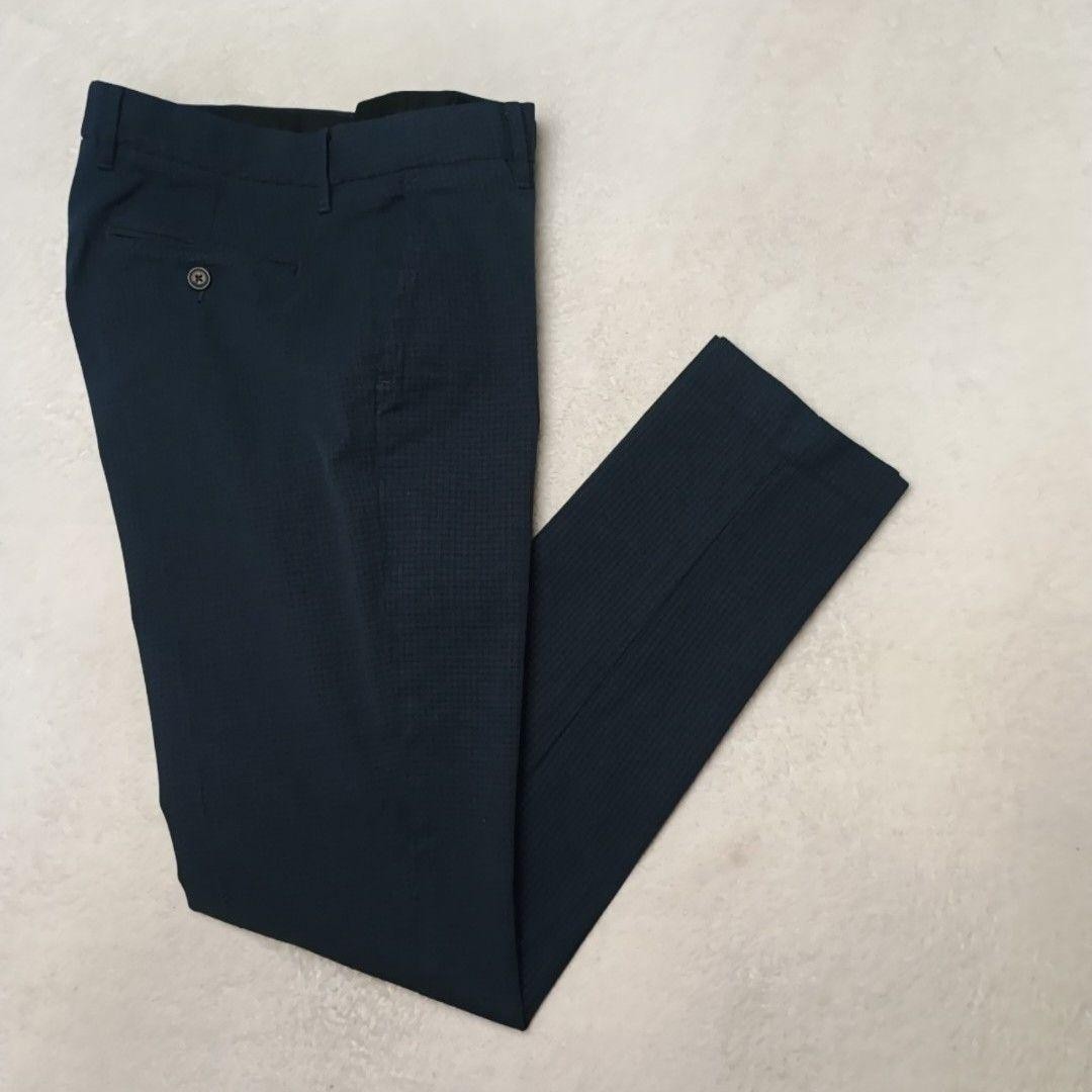 Bonobos Pants Mens 31x32 Blue Check Slim Tapered Flat Front Stretch Cotton Work