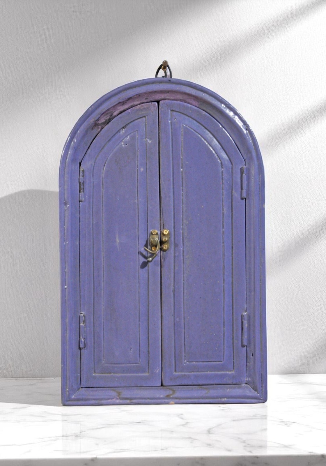 Hand Crafted Wooden Arch Shaped Wall Décor Window Frame Mirror Bright Purple