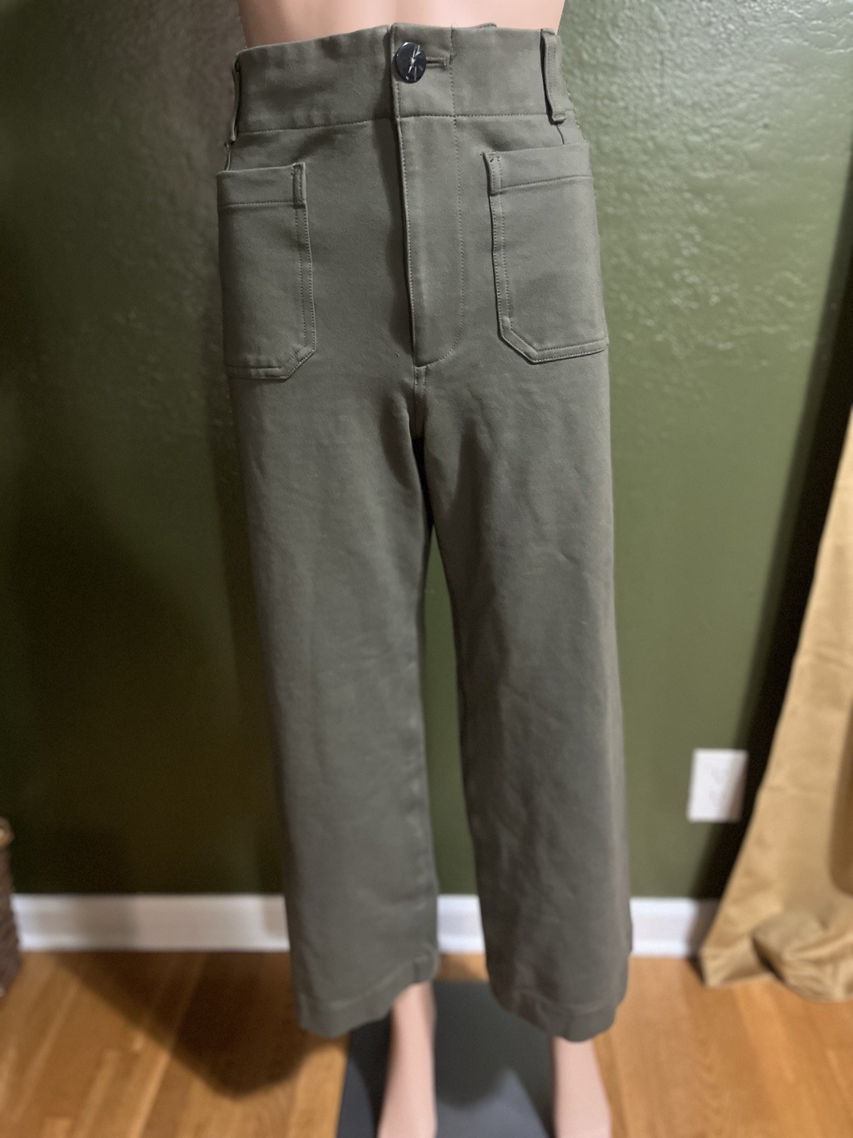 Anthropologie Maeve Colette Pants Size 30 Olive Green Wide Leg Crop 26”