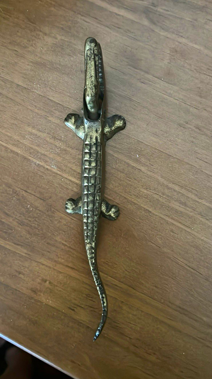 Vintage/Mid Century Brass/Bronze Metal Alligator/Crocodile nutcracker