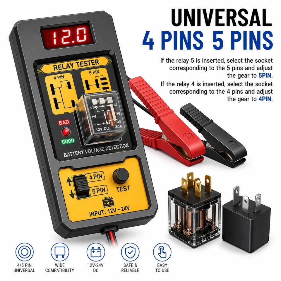 Universal Car Relay Tester 12V 24V Automotive Battery Relay Diagnostic Tool Universal Car Relay Tester 12V 24V Automotive Battery Relay Diagnostic Tool
