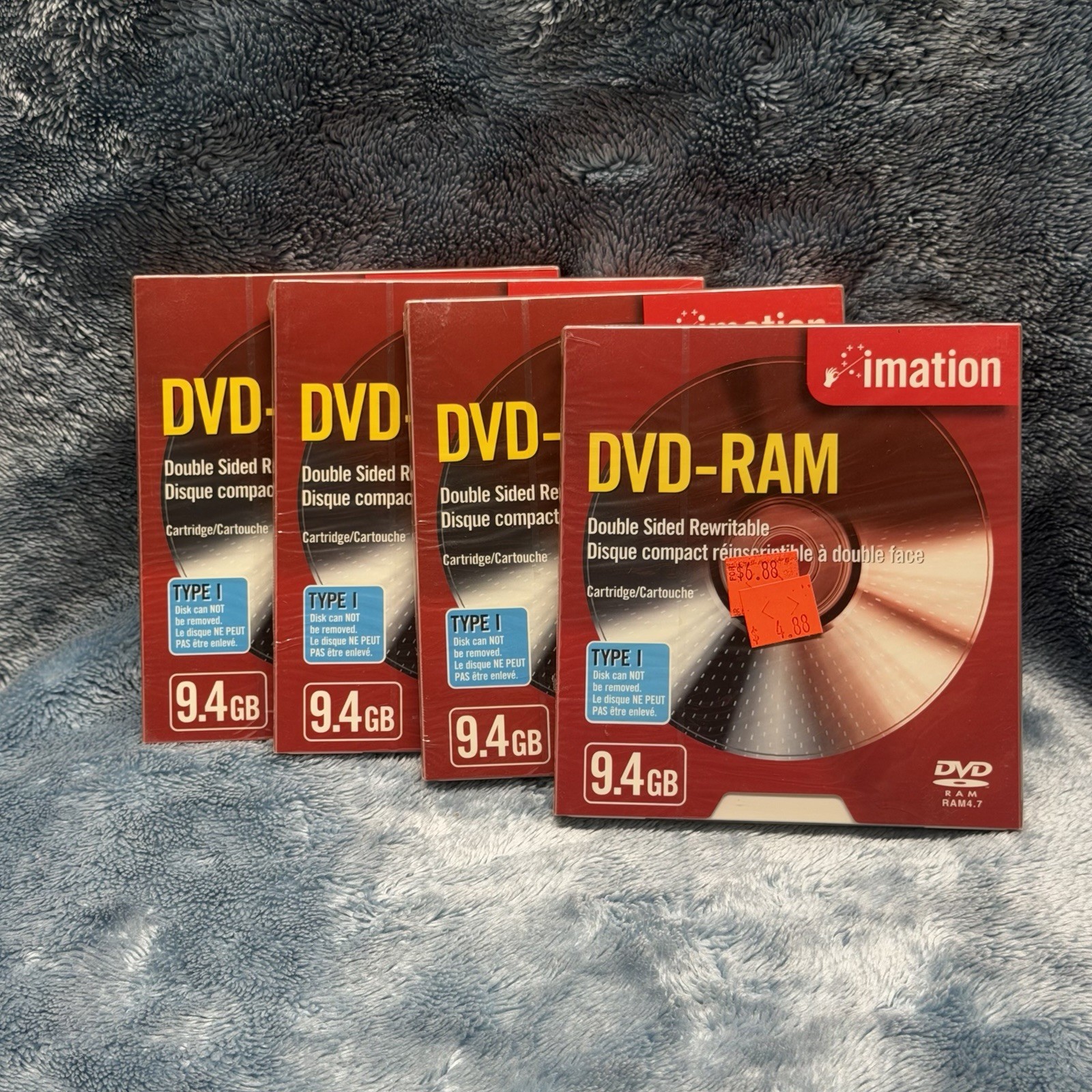 Lot 4 SEALED Memorex DVD-RAM Rewritable Double Sided 9.4GB Type 1 Cartridge Disc