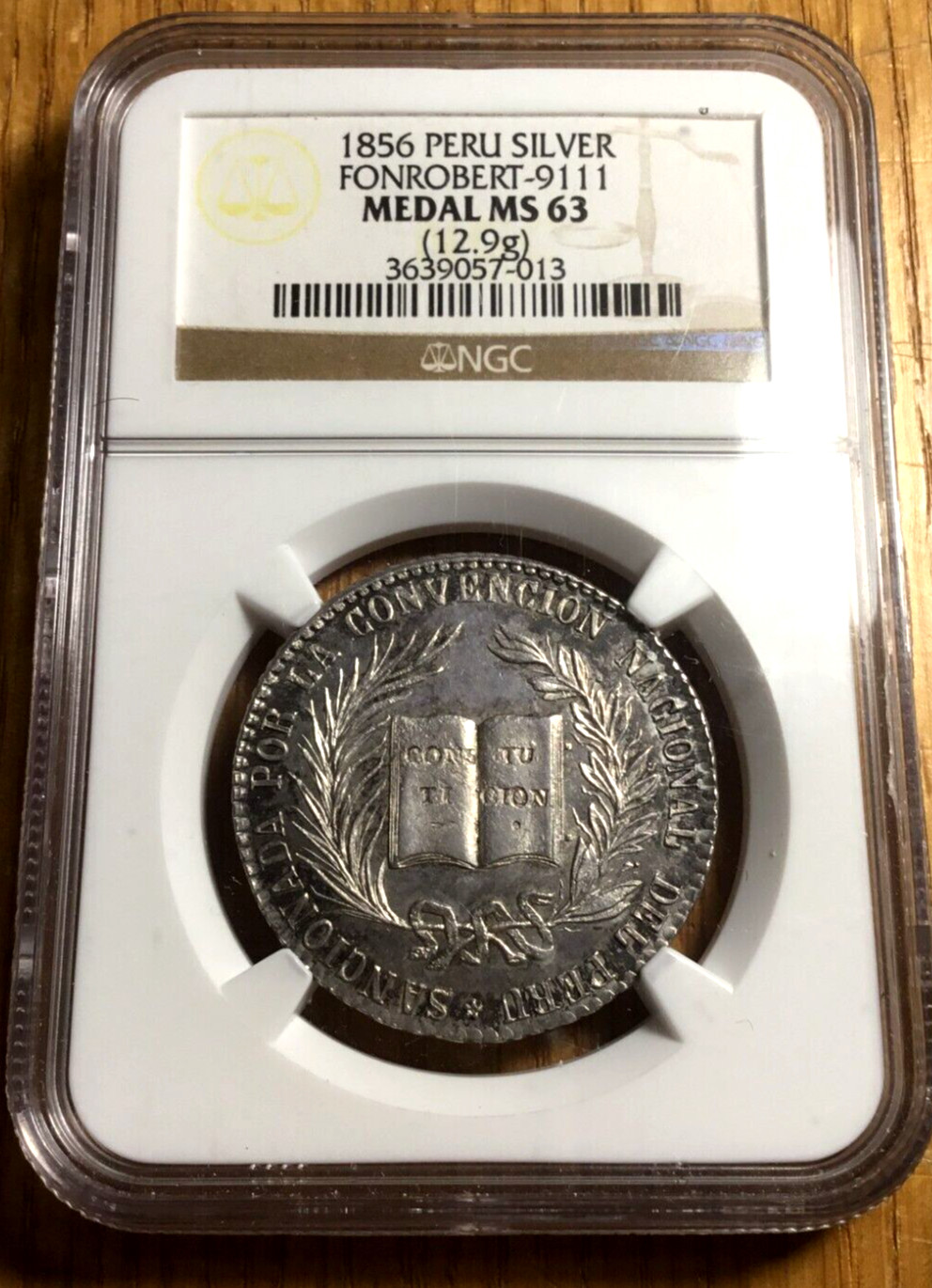 1856 Peru Constitutional Convention medal NGC MS 63 silver Lima 4 reales Liberty 1856 Peru Constitutional Convention medal NGC MS 63 silver Lima 4 reales Liberty