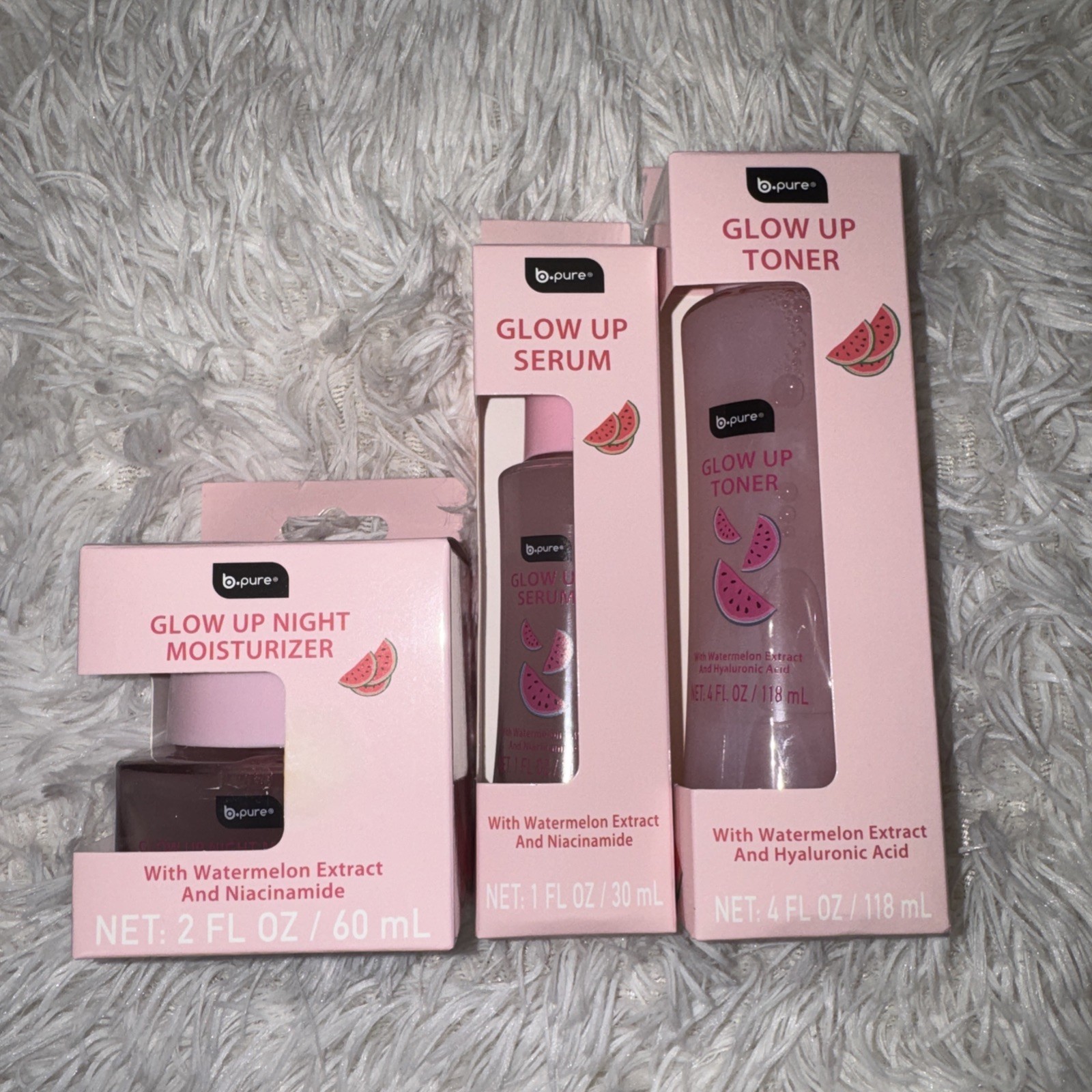 B-Pure Watermelon Glow up Night Moisturizer,Serum & Toner Set