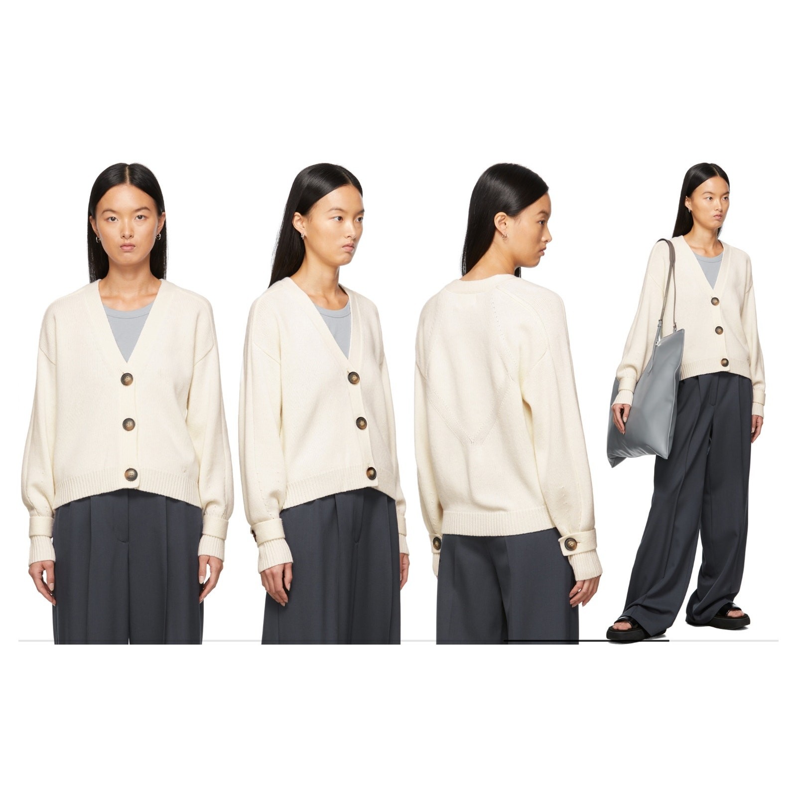 Loulou Studio Tiberine Cardigan Sweater XS Cream Wool Cashmere Oversized