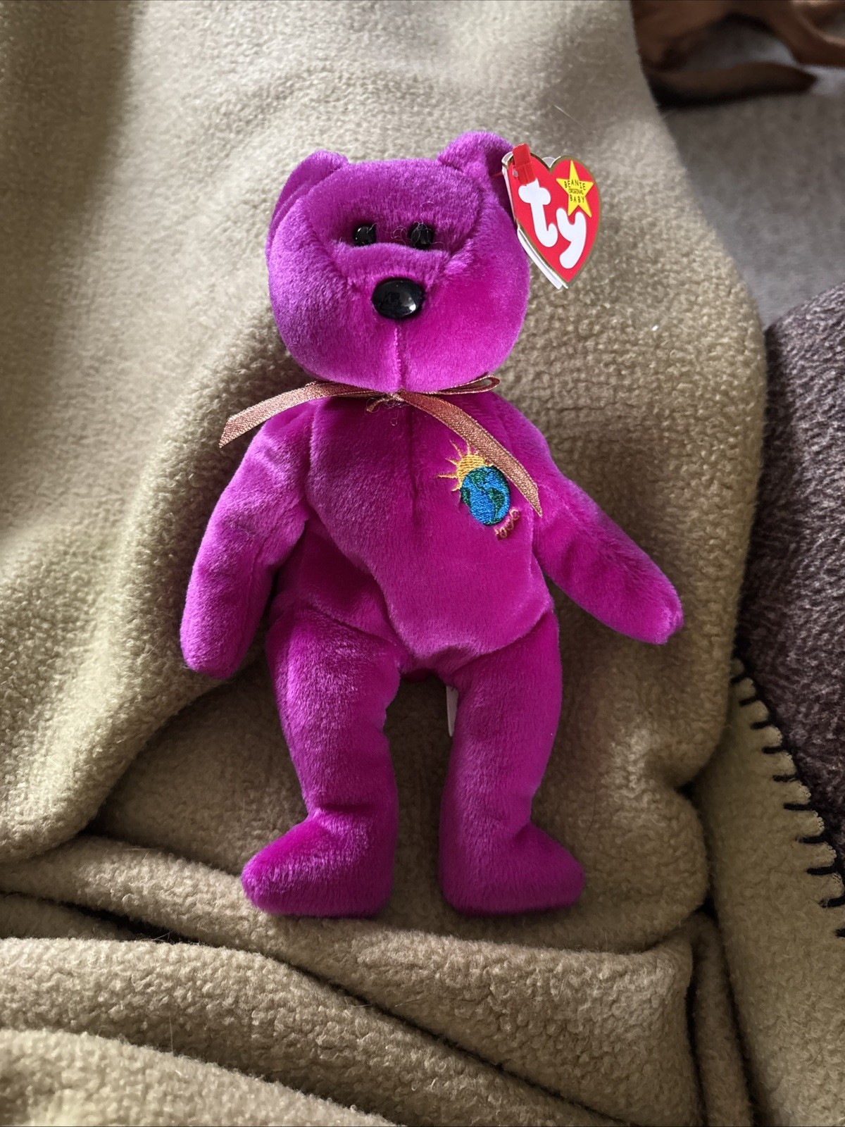 Ty Beanie Baby Millennium Bear Purple Plush Toy 1999 Canadian Tush Tag NEW NWT