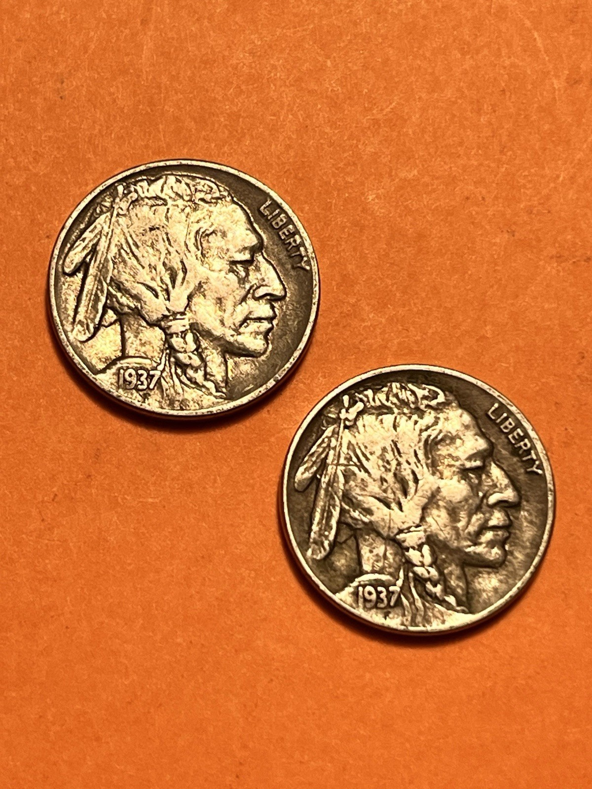 Two 1937 Buffalo Nickels Very Fine