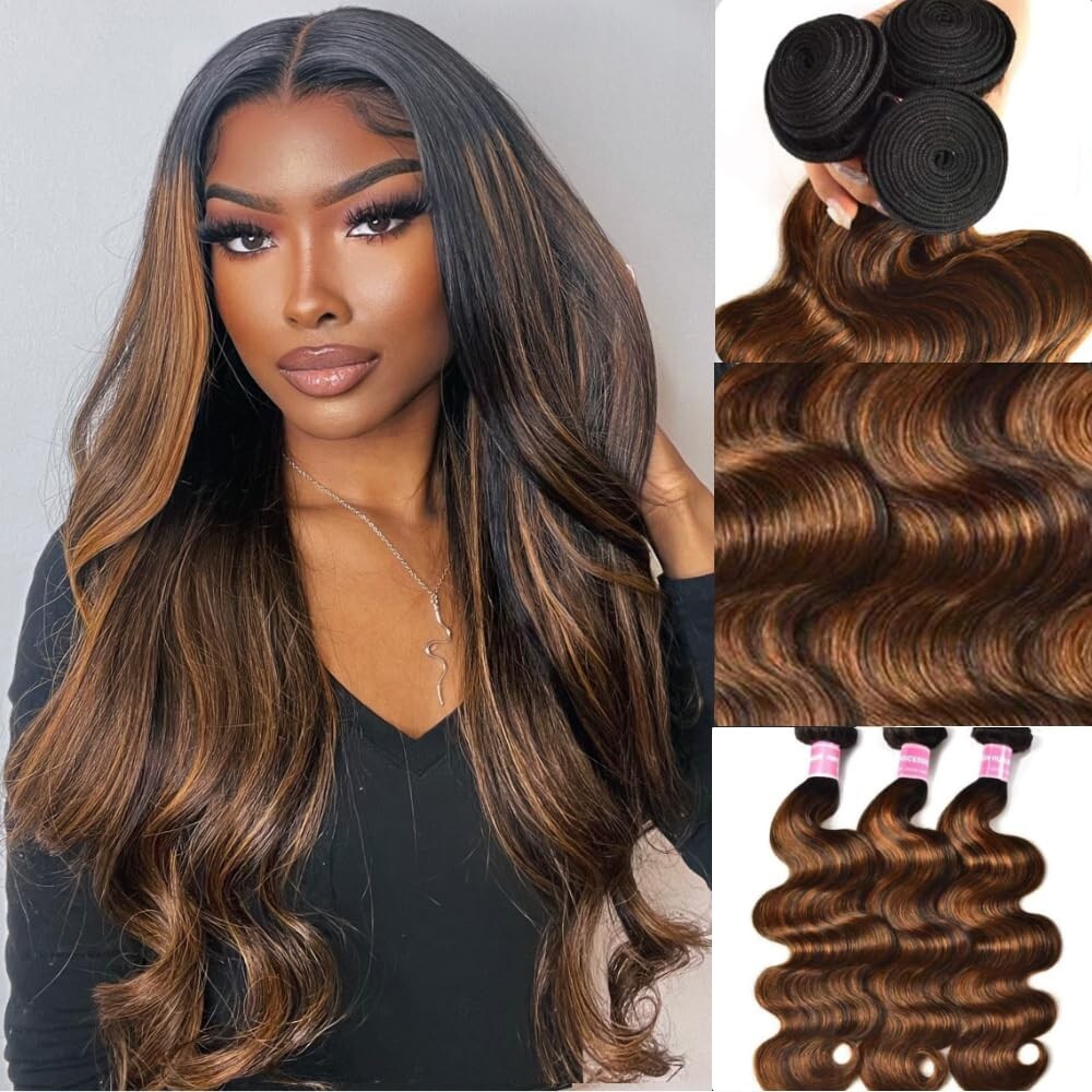 UNice Cambodian Ombre Brown Body Wave Hair Weaves 3 Bundles Human Hair Extension