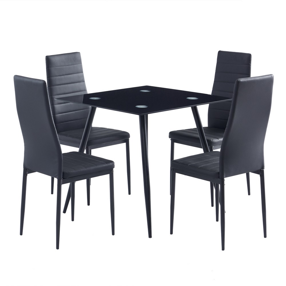 4pcs Elegant Assembled Stripping Texture High Backrest Dining Chairs Black 4pcs Elegant Assembled Stripping Texture High Backrest Dining Chairs Black