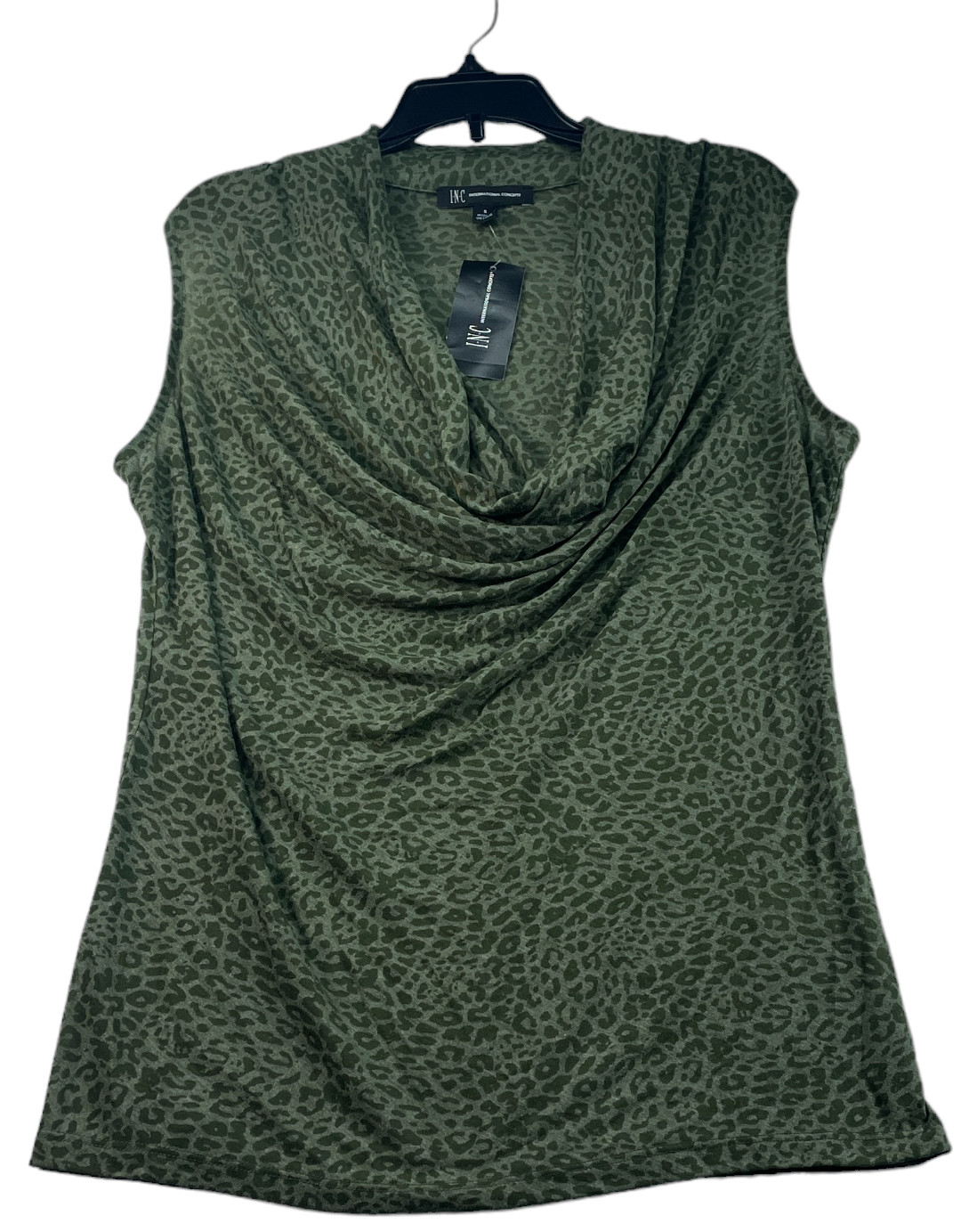 International Concepts INC Blouse Size Small  Green Animal Print Cowl Neck New