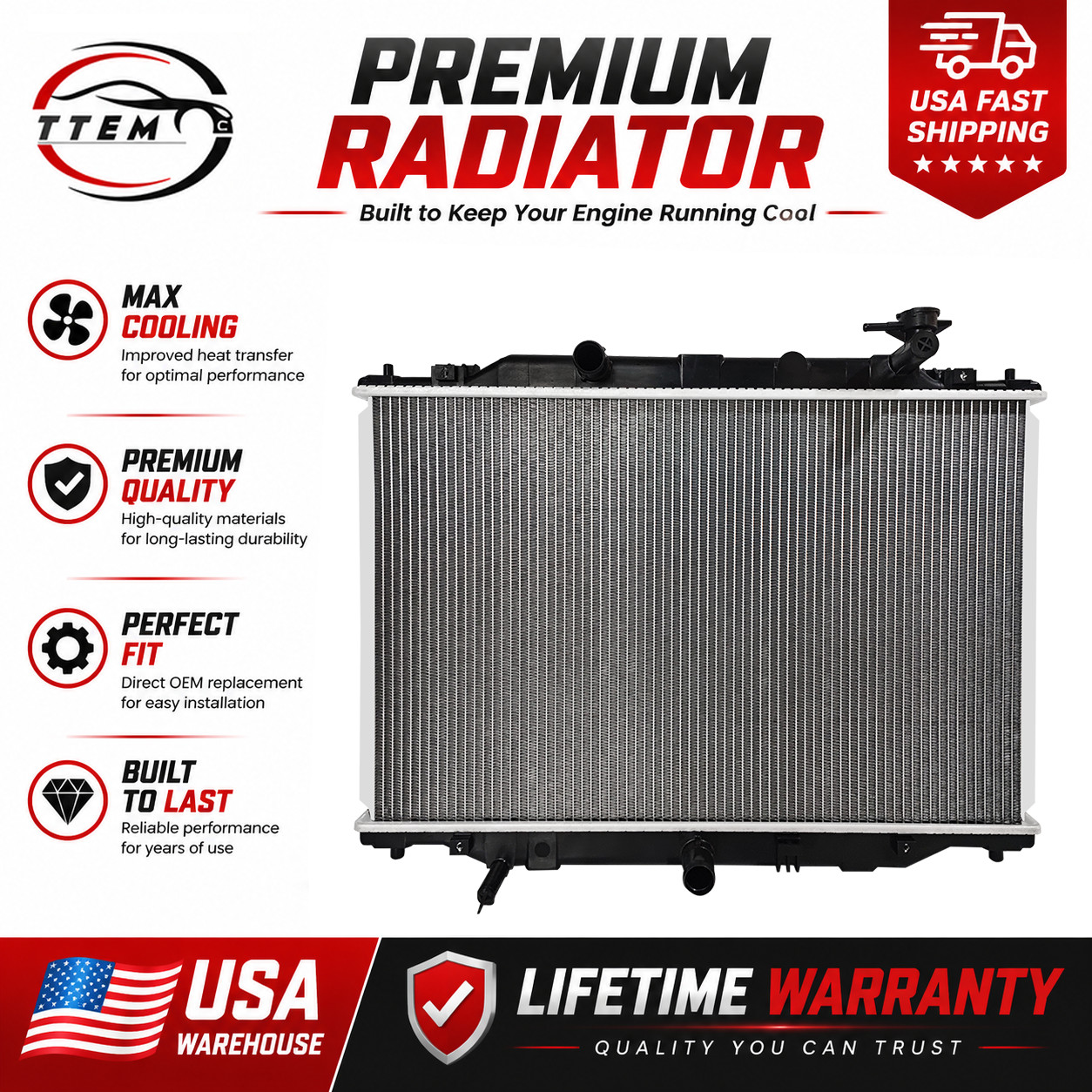 13622 Radiator for Mazda CX-9 2016 2017 2018 2019 2020 2021 2022 2023 2.5L L4