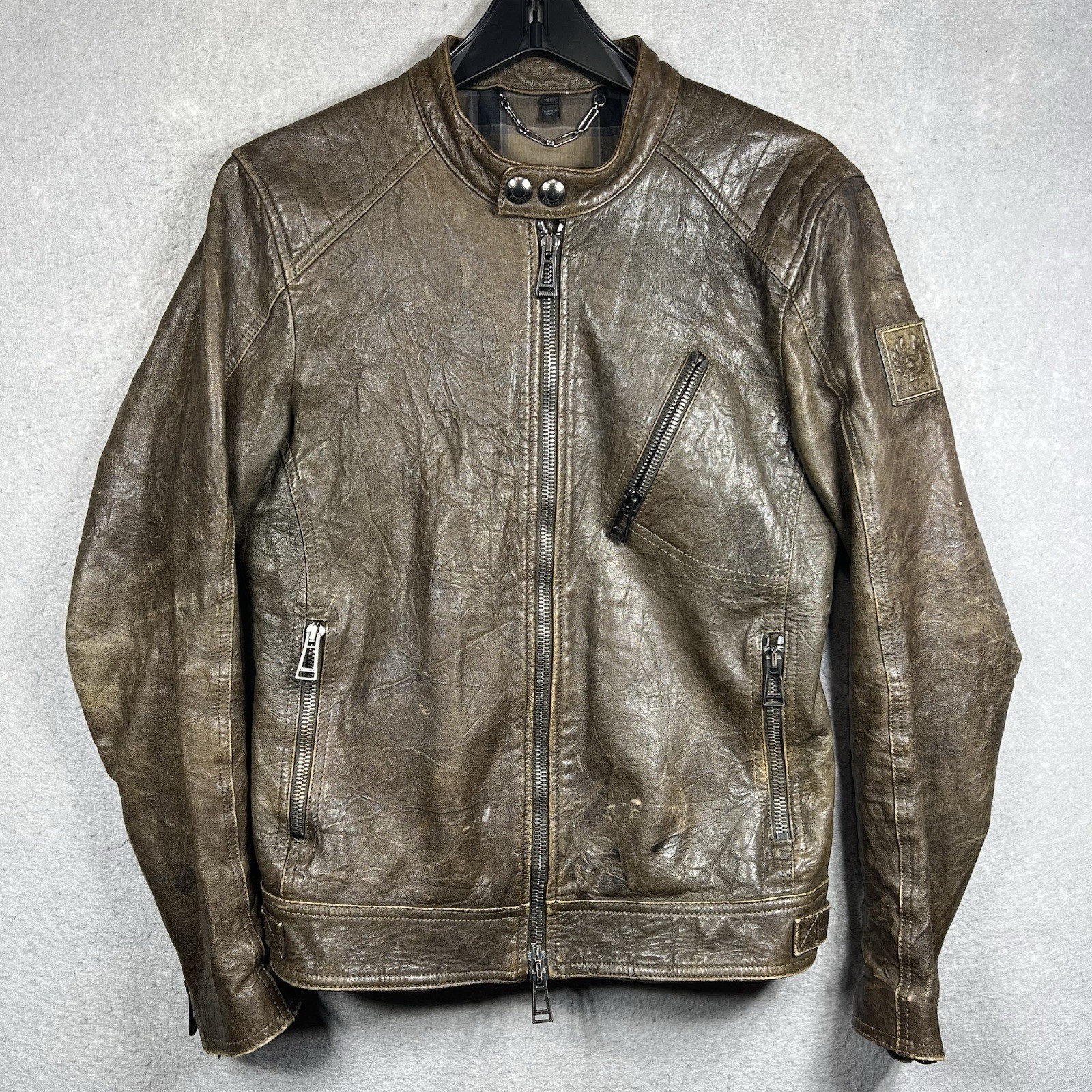 Belstaff K- Racer Kirkham Lamb Leather Jacket Tumbled Brown Beckham Stannard 46