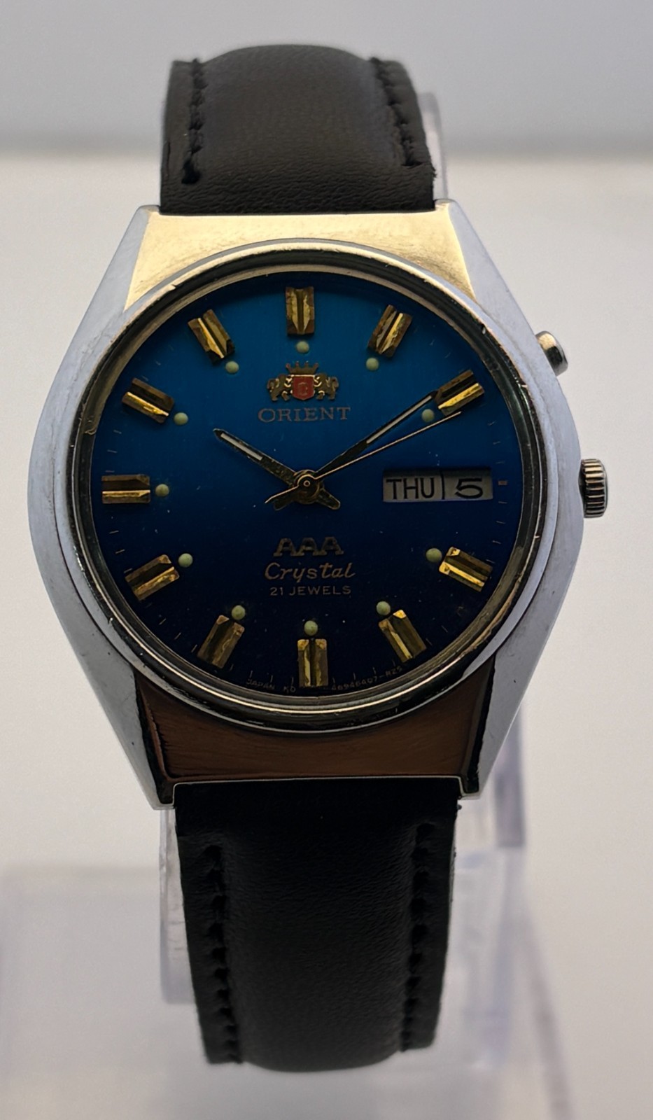 Vintage Men's Orient AAA Crystal Automatic Blue Dial Date/Day Wristwatch