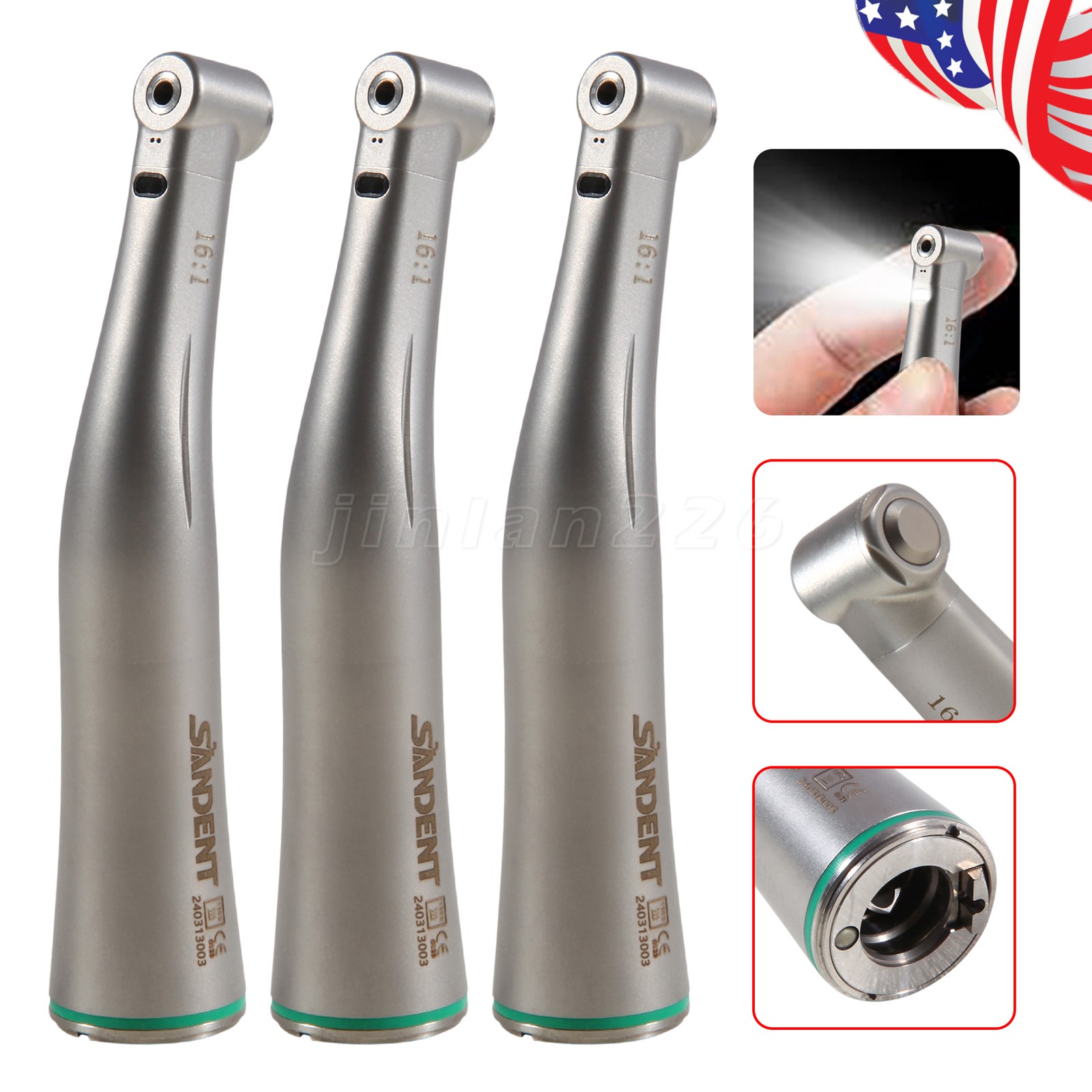 3PCS Dental 16:1 Endo Handpiece Endodontic Contra Angle LED Fiber Optic Push