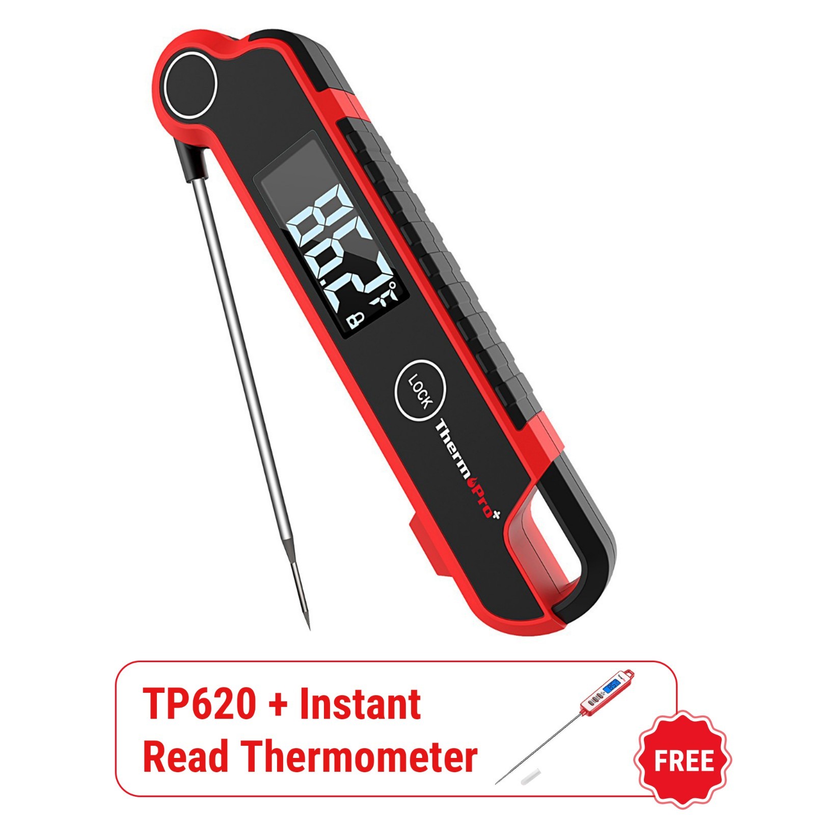 TempPro TP620 Instant Read Meat Thermometer 0.5s AutoRotating Waterproof Backlit