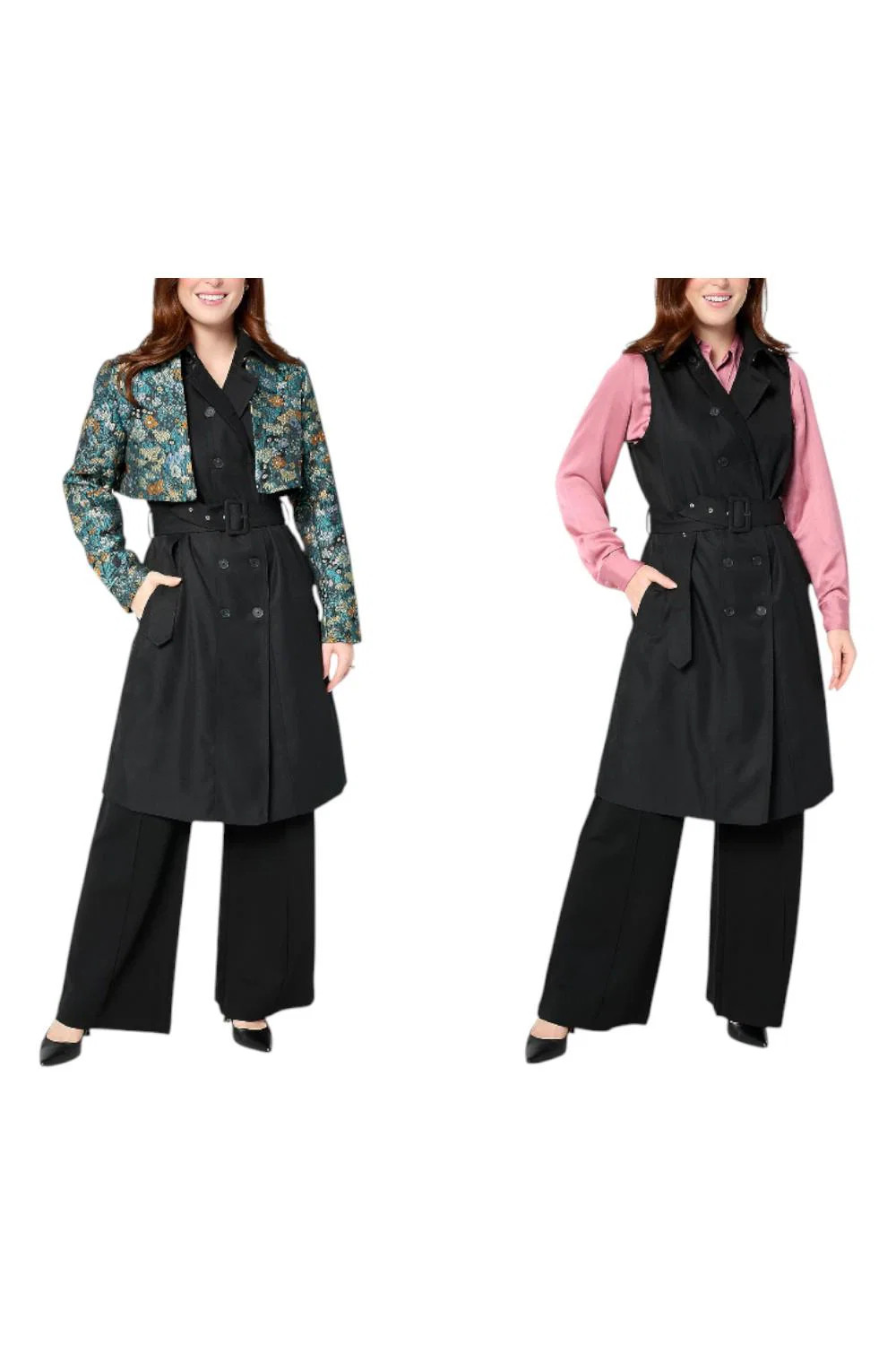 by Stacy London Women\'s Trench with Removable Jacket FloralJacqBlack