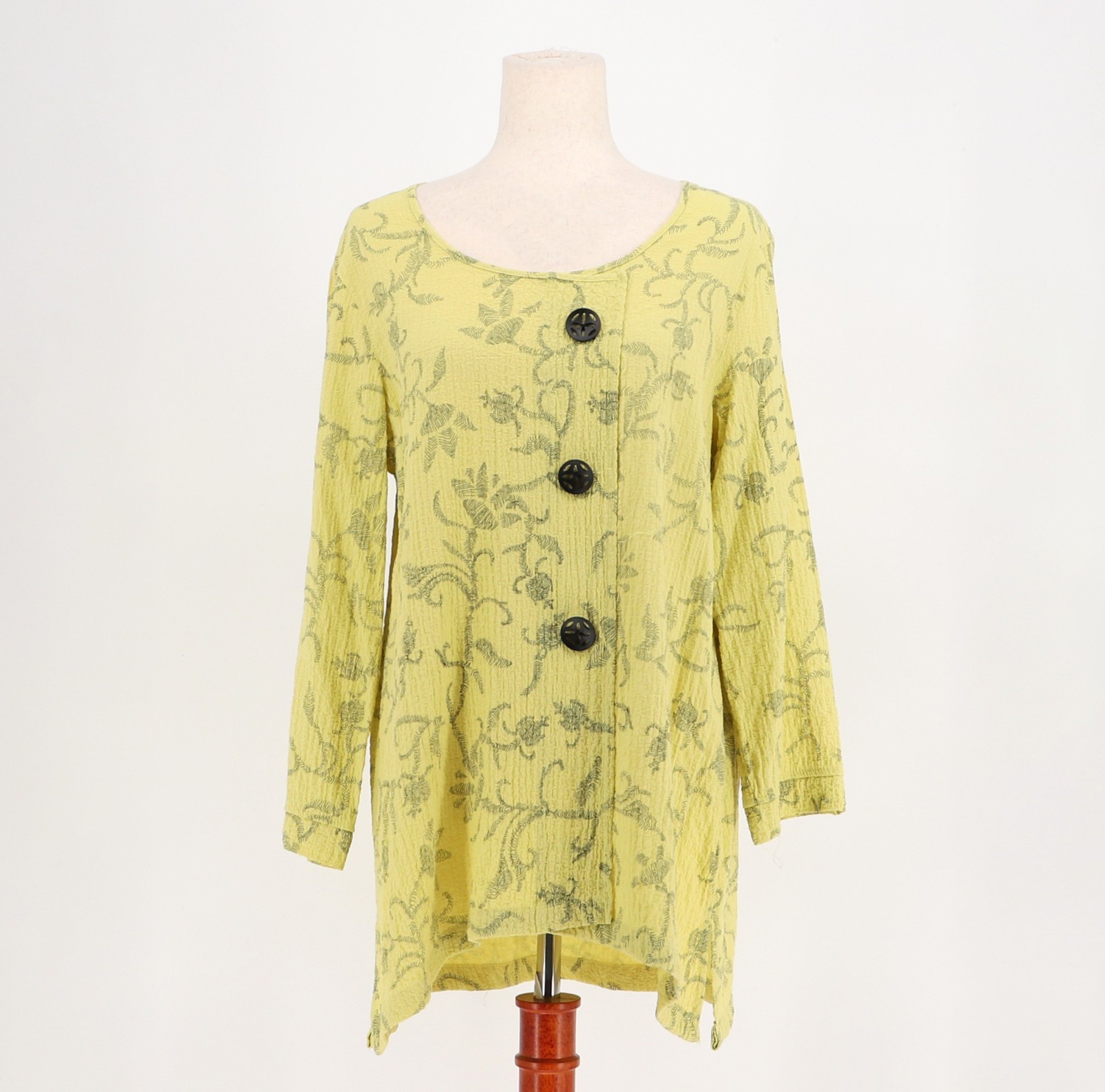 ALI MILES Yellow Wearable Art to Wear Abstract Pullover Tunic Top Size M
