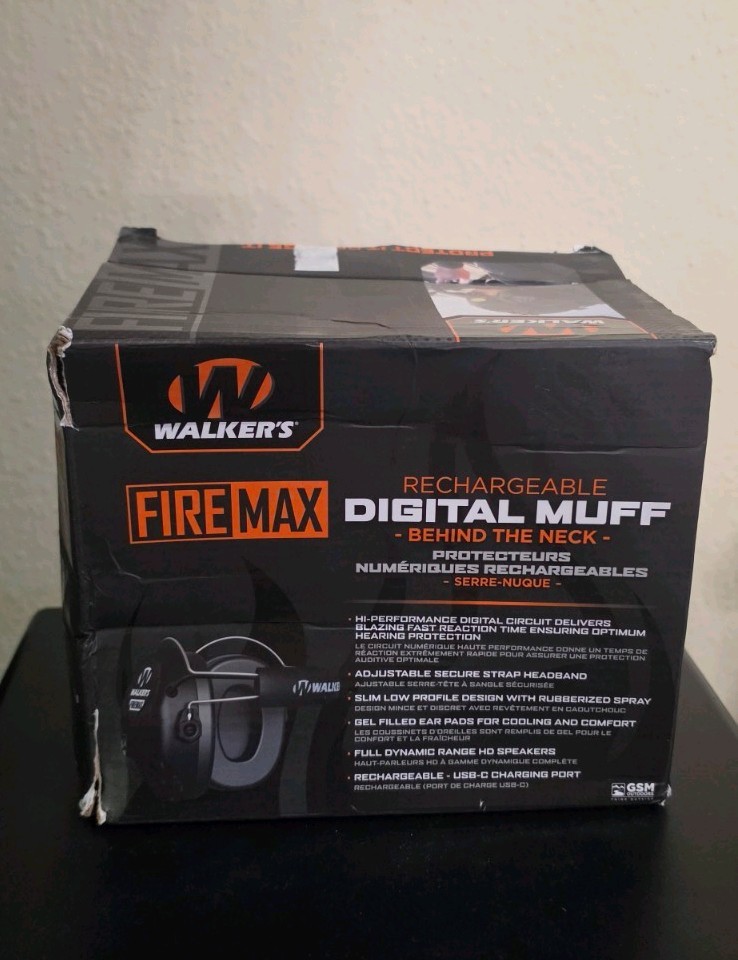 Walker\'s FireMax Electronic Earmuffs with Rechargeable Battery Open Box New