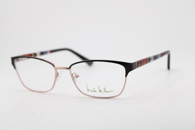 NEW NICOLE MILLER EVERGREEN C01 BLACK GOLD GREY RED AUTHENTIC EYEGLASSES 53-16