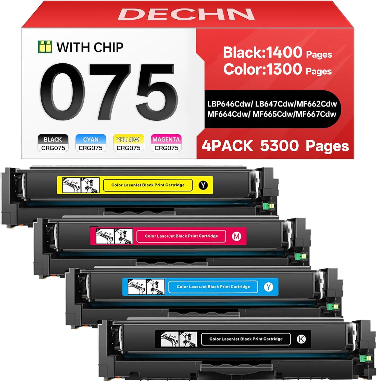 With Chip 4-Pack Toner Cartridge Black Cyan Magenta Yellow 075 Canon BN Compatib With Chip 4-Pack Toner Cartridge Black Cyan Magenta Yellow 075 Canon BN Compatib