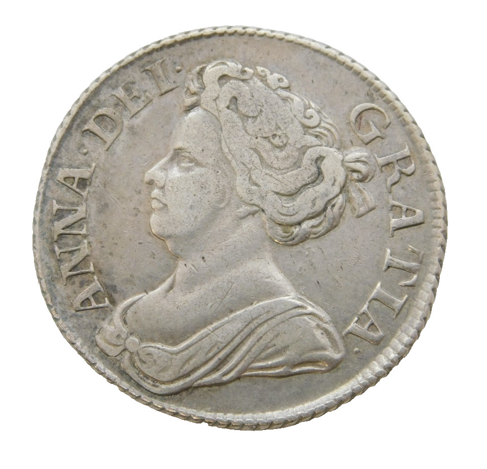 Queen Anne Early Milled Silver Shilling Coin 1712 Antique Very Fine