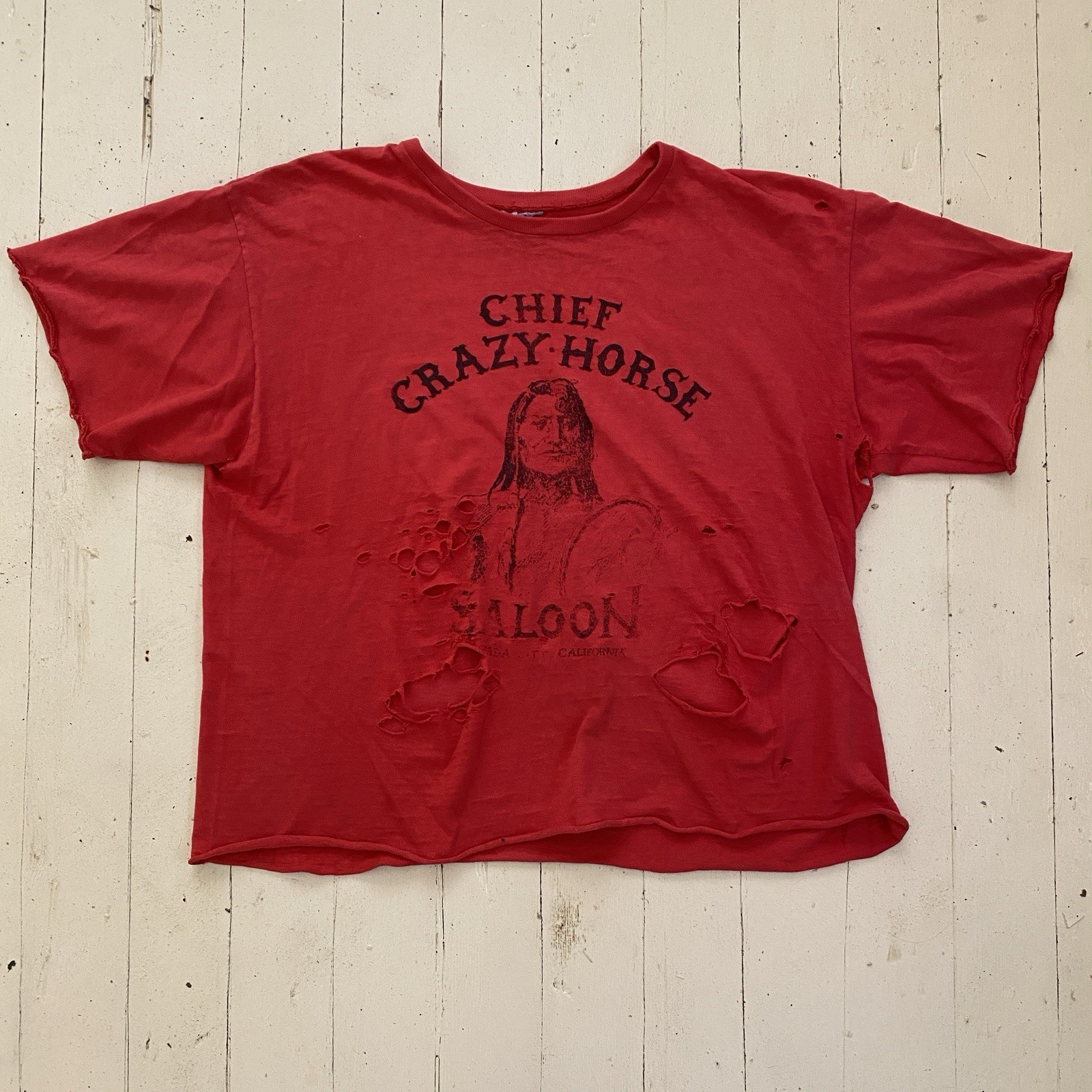 Vintage 70s 80s Chief Crazy Horse Saloon Shirt, Large Thrashed Cropped Distress