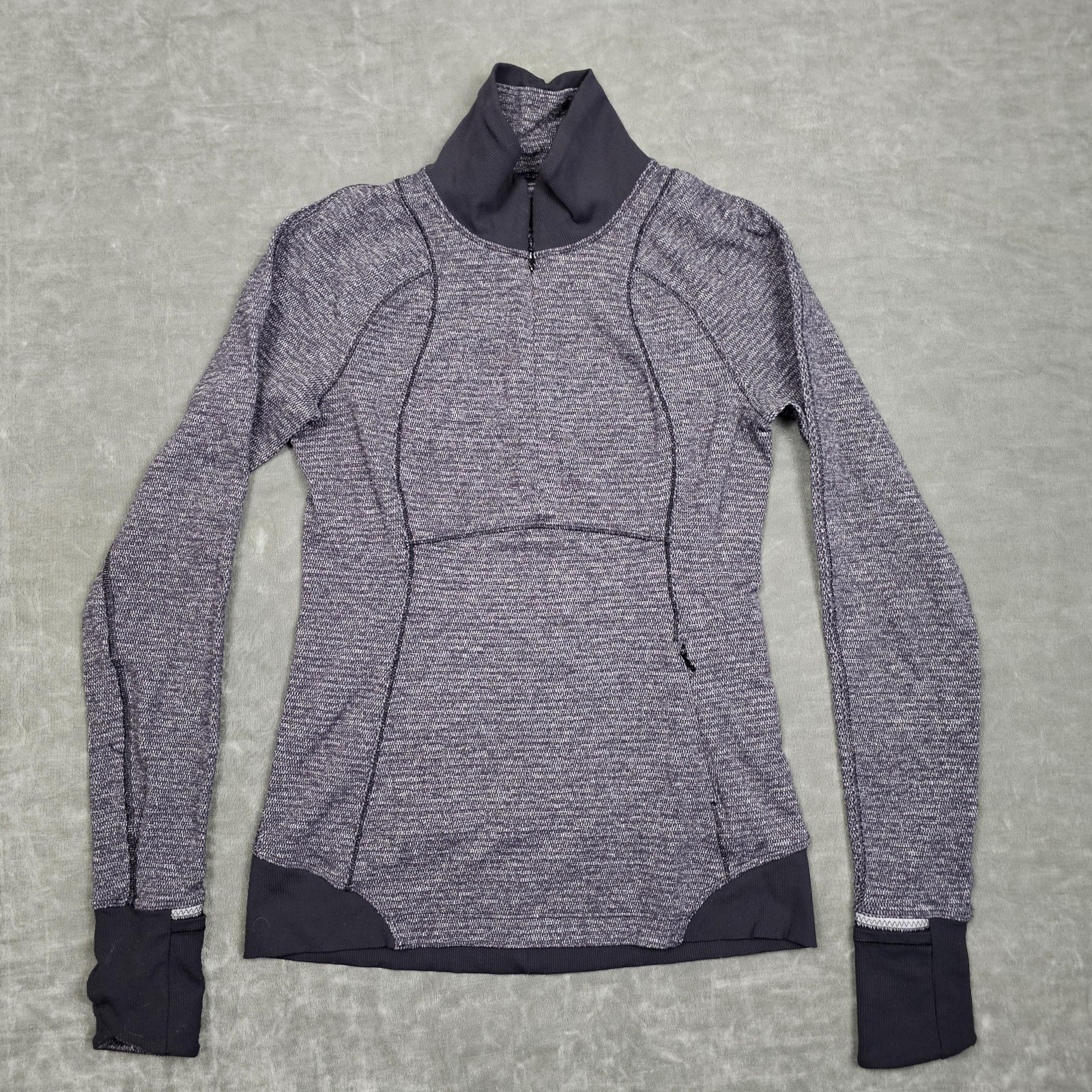 Lululemon Half Zip Pullover Womens 4 Gray Black Running Top Thumbholes Athletic