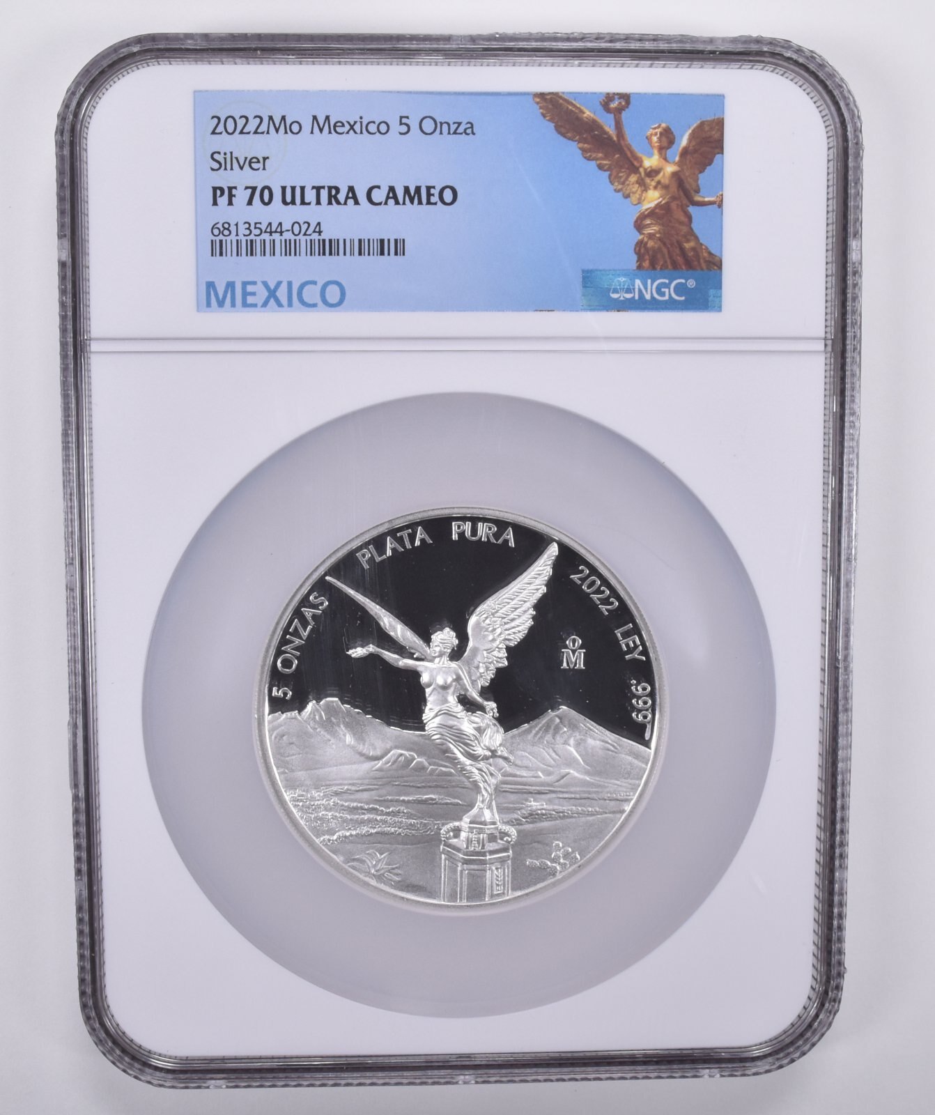 2022 Mo Mexico Silver 5 Onza PF70 UCAM NGC Mexico Label 2022 Mo Mexico Silver 5 Onza PF70 UCAM NGC Mexico Label