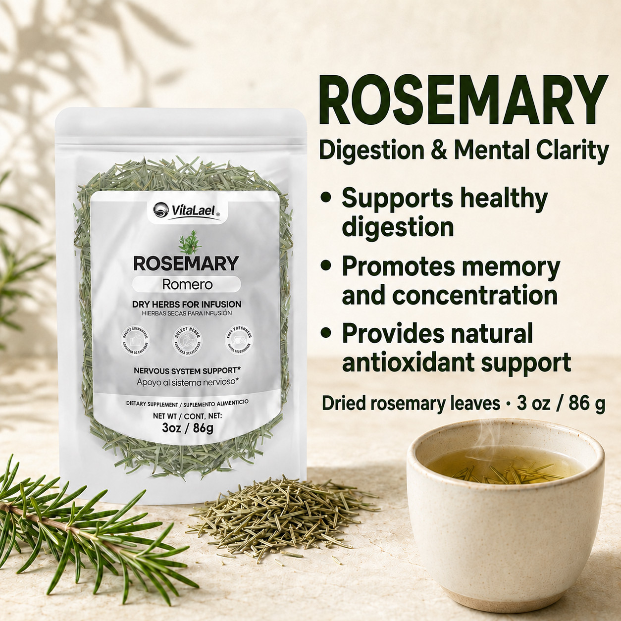 Dried Rosemary Tea Infusion Romero Te Natural Detox Fluid Balance Memory Focus