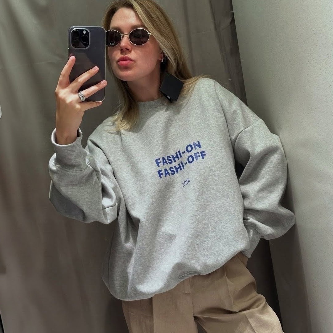 NWT Zara x Stylenotcom Fashi-On Fashi-Off Oversized Sweatshirt Gray 0264/201 SzS