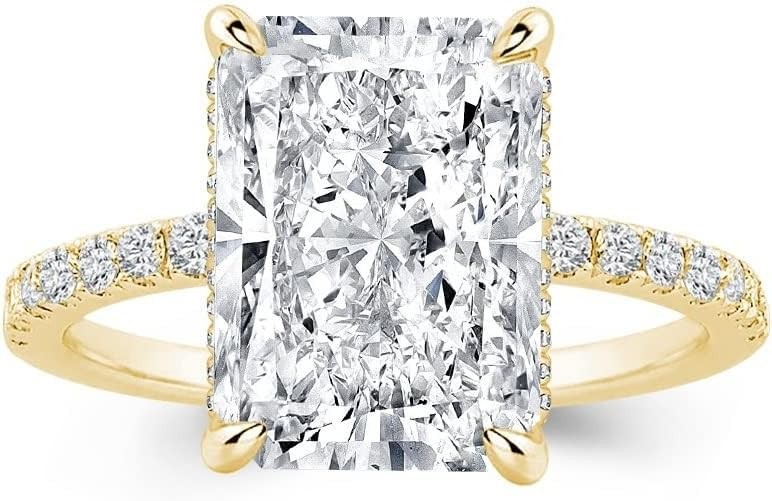 Effinny 3.5CT Radiant Cut Engagement Ring 925 Silver 14K Gold Plated Size 5