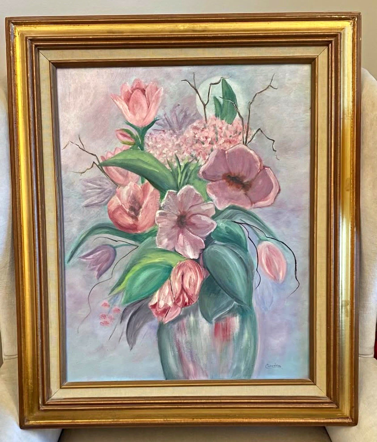 Signed Framed Still Life Floral Vase Painting on Canvas 21 x 25 Signed Framed Still Life Floral Vase Painting on Canvas 21 x 25
