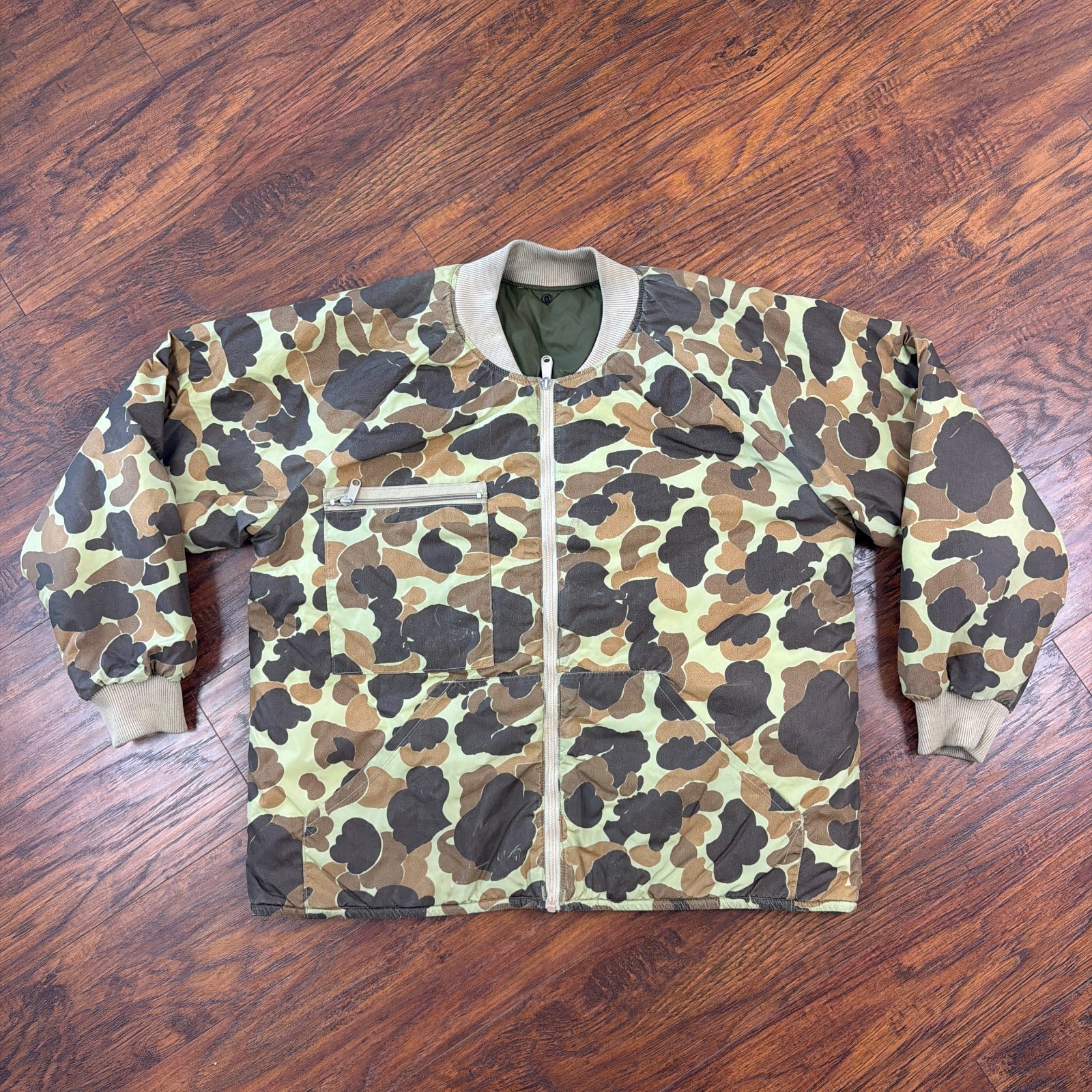 VINTAGE Columbia Jacket Mens L Brown Green Camo Reversible Hunting Shooting 80s