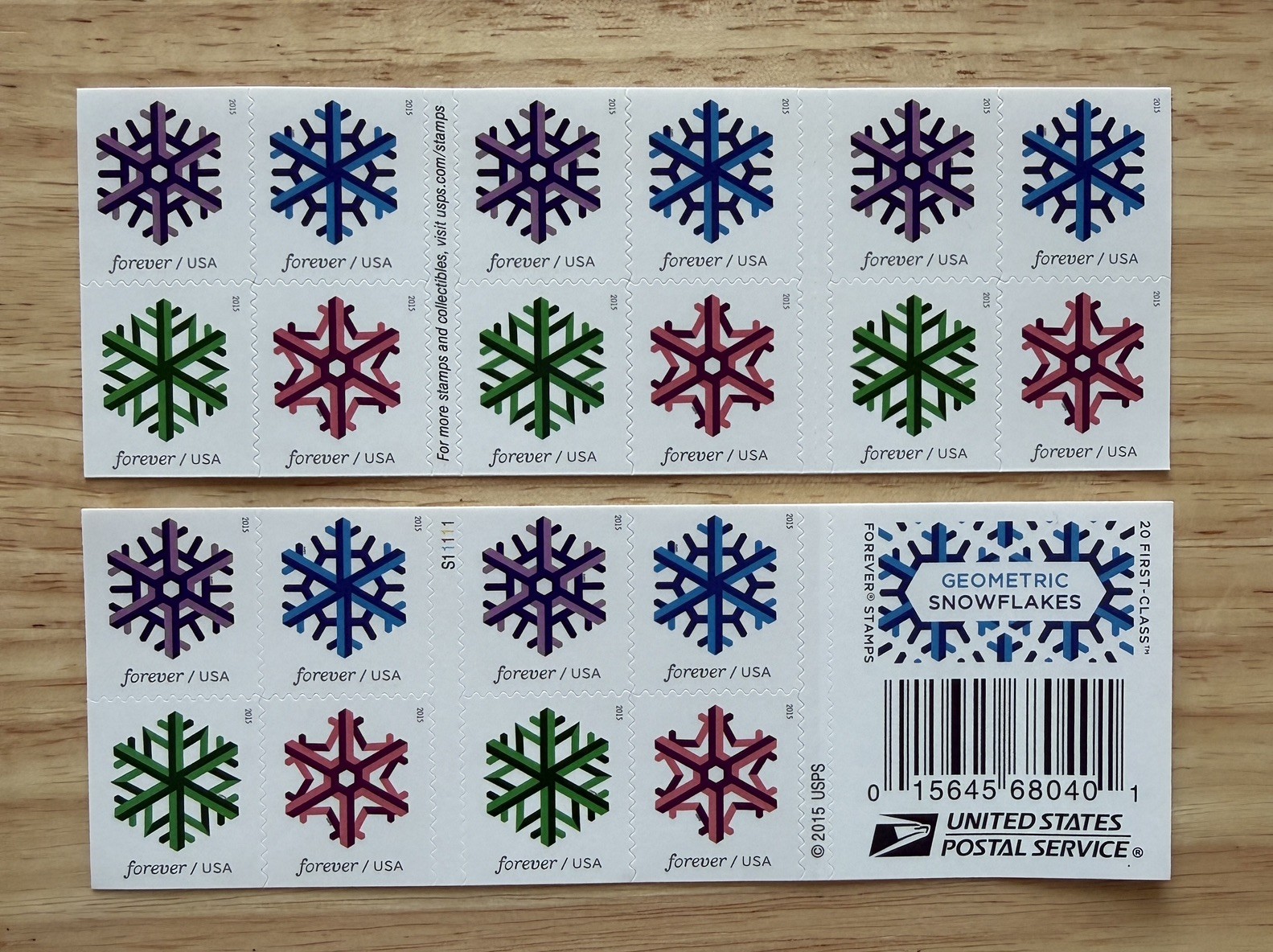 2015USA Geometric Snowflakes Forever Stamps - Booklet of 20 (MNH) Scott#5034b