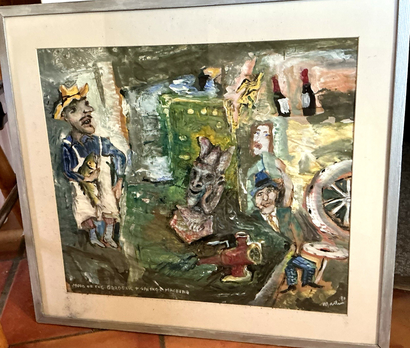 Seattle Artist James Martin Mood Of The Gargoyle & Sausage Machine Painting ‘90