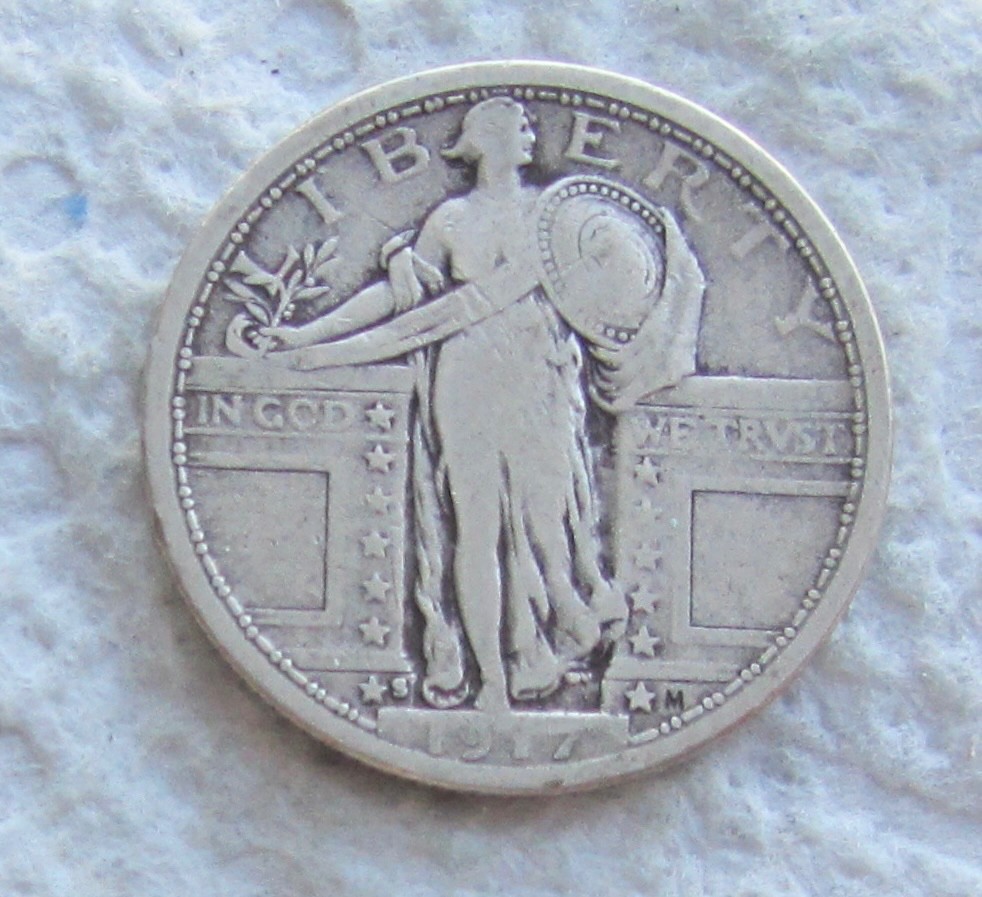 1917-S Type 1 25C Standing Liberty Quarter Rare Key Date Scratched Cleaned
