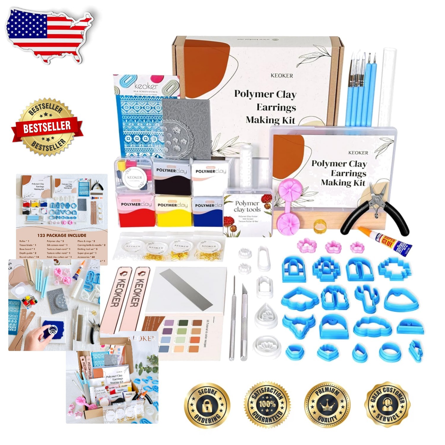 Pro Clay Earring Making Kit: 123pc, 5 Colors, Silk Screen, Beginner Friendly,...