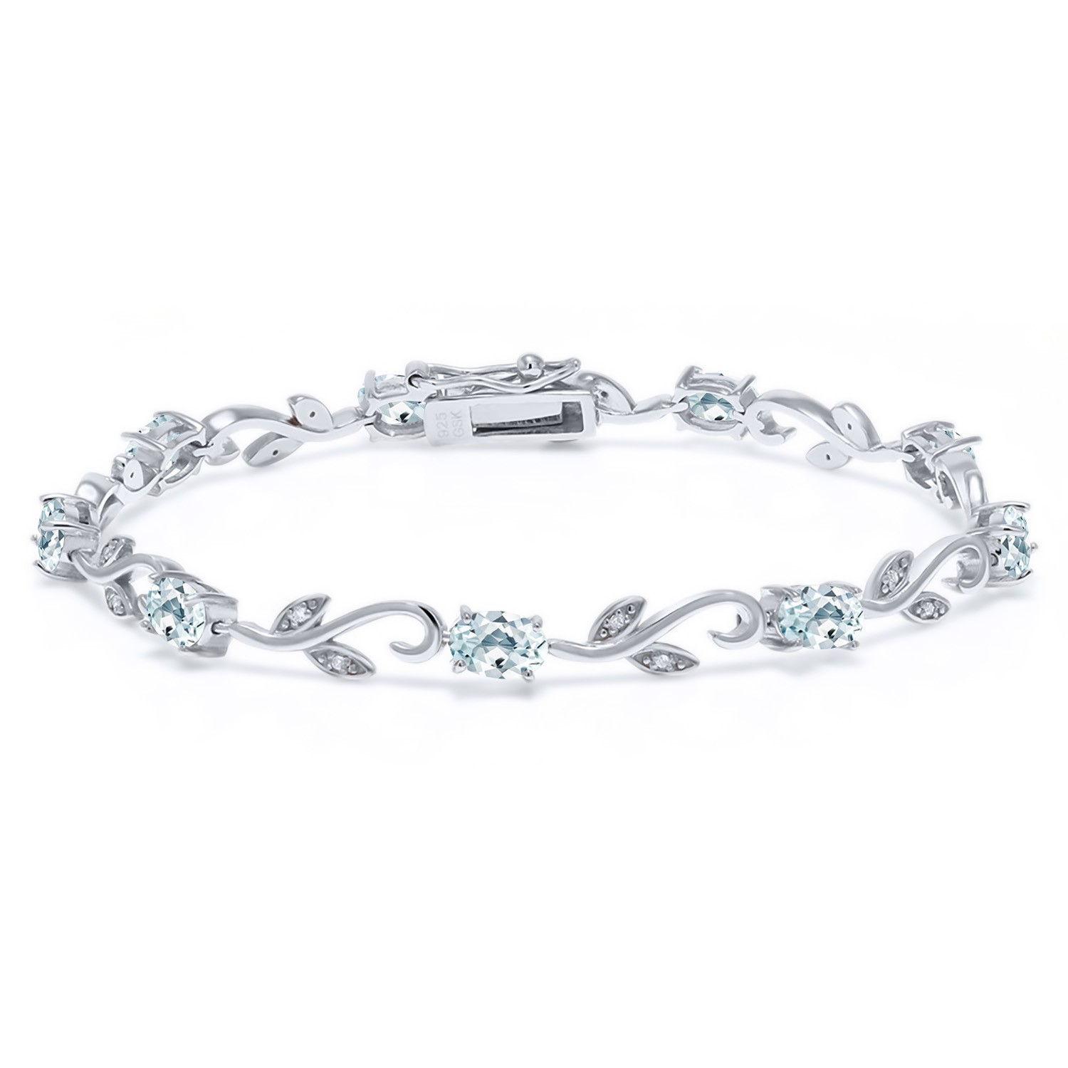 4.63 Ct Oval Sky Blue Aquamarine White Diamond 925 Sterling Silver Bracelet 4.63 Ct Oval Sky Blue Aquamarine White Diamond 925 Sterling Silver Bracelet