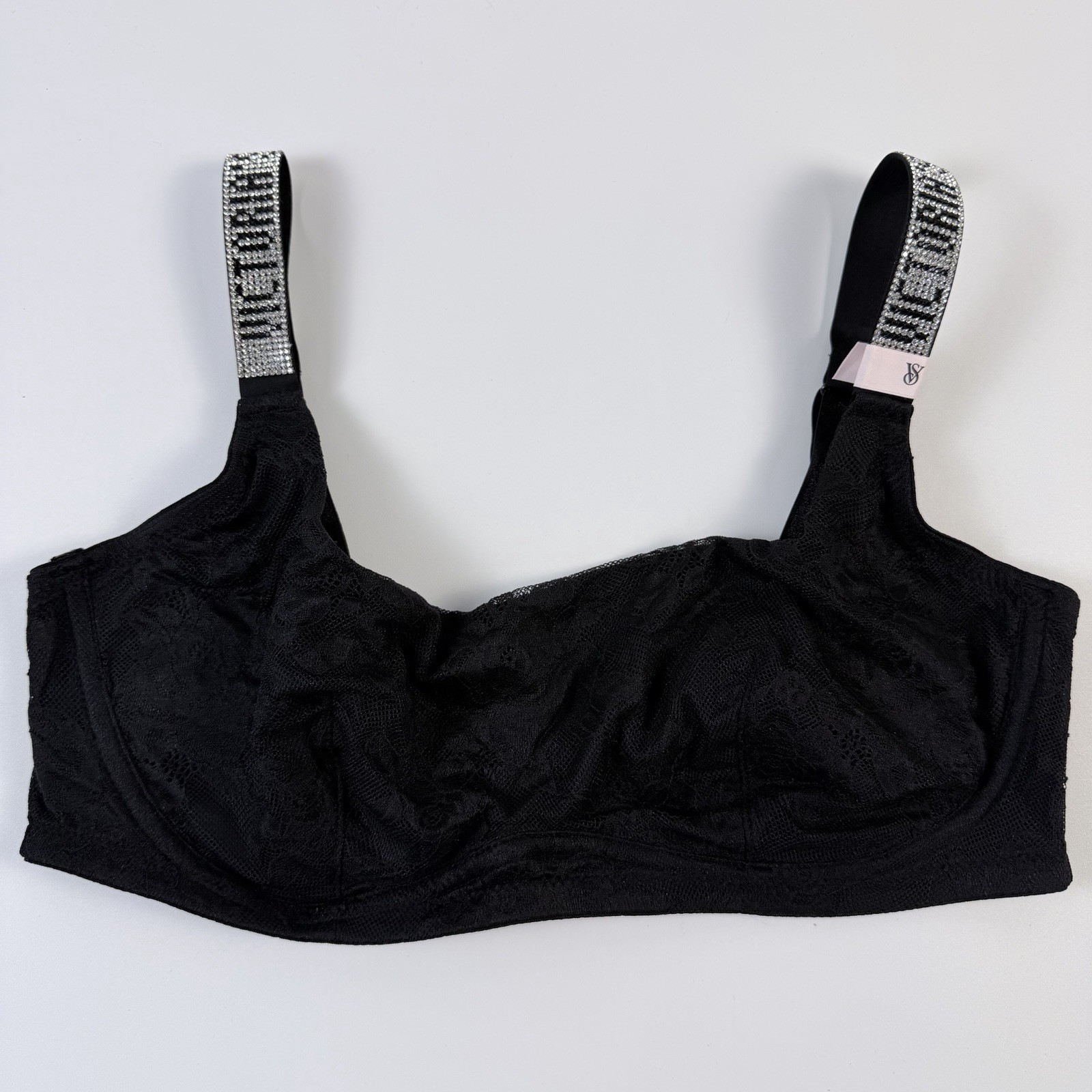 Victoria\'s Secret Very Sexy Shine Strap Floral Lace Scoop Bralette Black L NWT