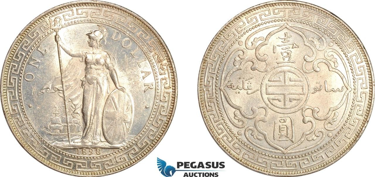 AM637, Great Britain, Victoria, Trade Dollar 1898 B, Bombay Mint, Silver, UNC
