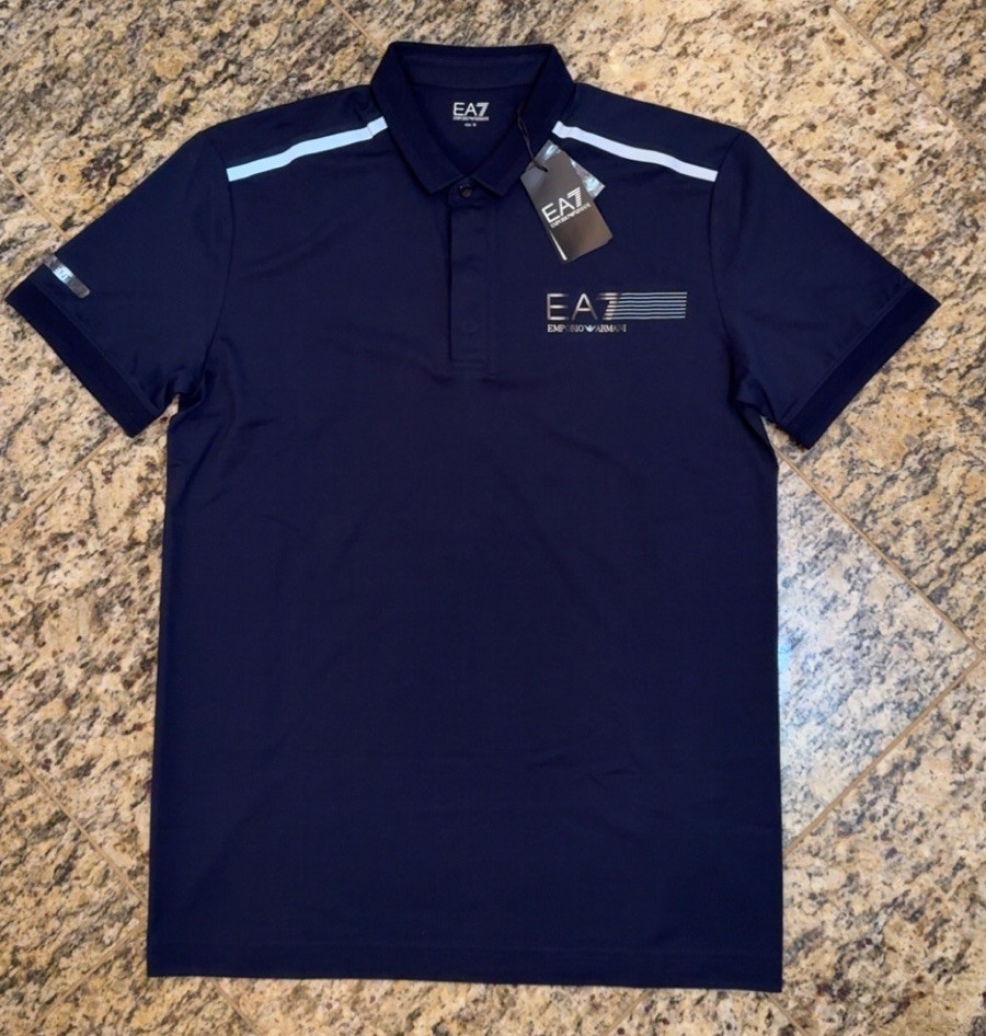 EMPORIO ARMANI $125 Polo Shirt NAVY BLUE EA7 Logo Sizes S-3XL AUTHENTIC NEW
