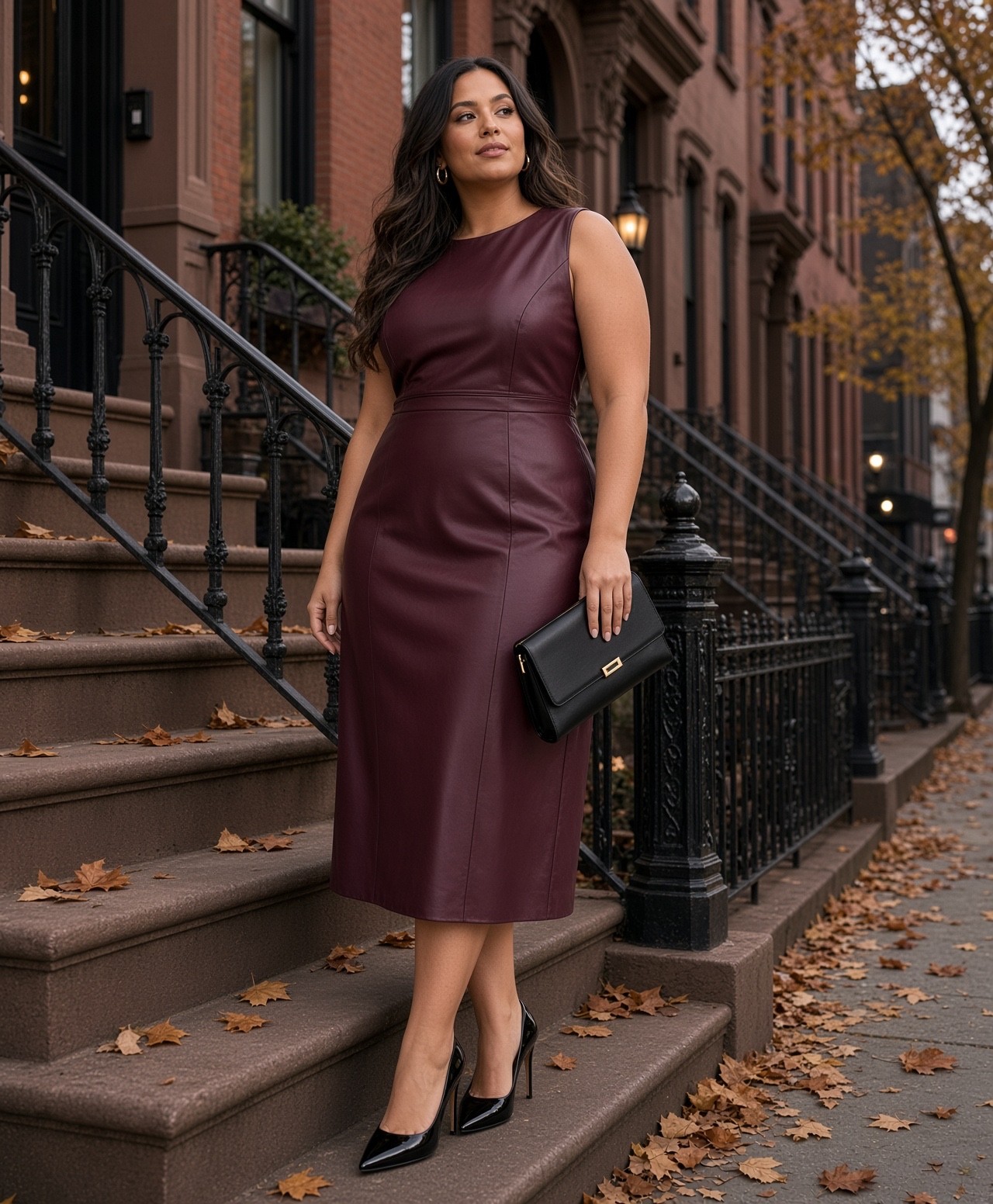 NWT INC International Concepts Faux Leather Mixed-Media Midi Dress Burgundy 14W