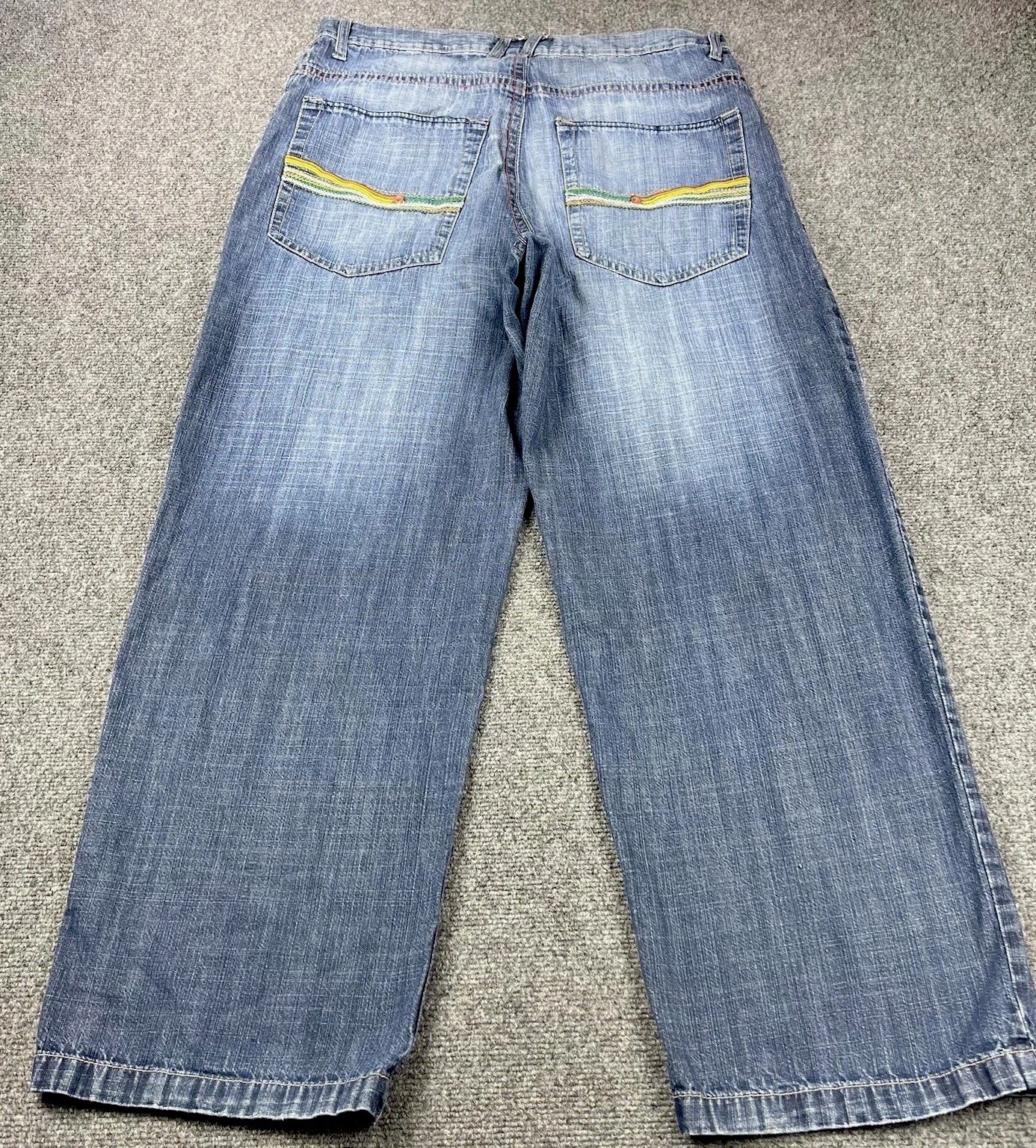 Vintage Southpole Jeans Mens 38x32 Blue Baggy Wide Leg Hip Hop Skater Embroider