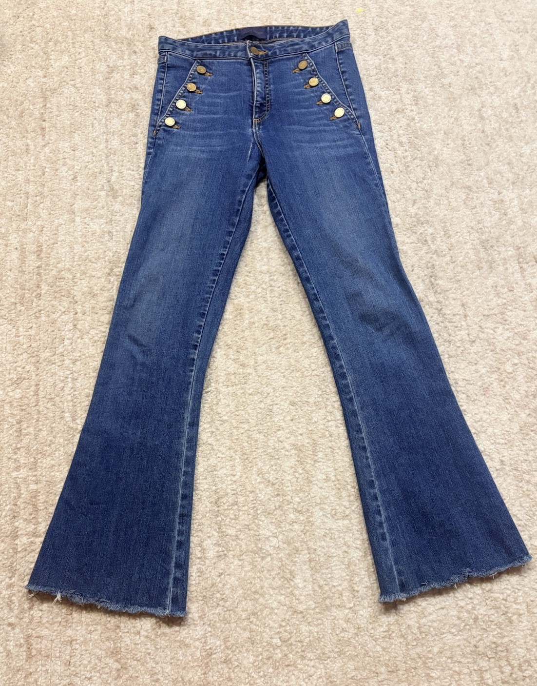 Ramy Brook Womens High Rise Flared Jeans Blue Medium Wash Denim